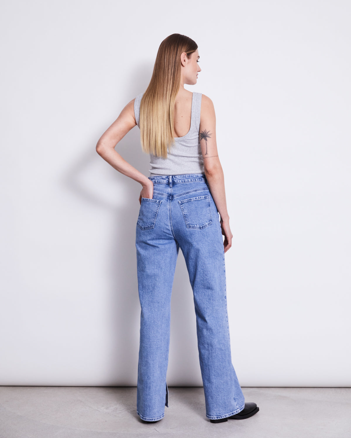 SLITTED WIDE LEG JEANS SELENE LIGHT BLUE
