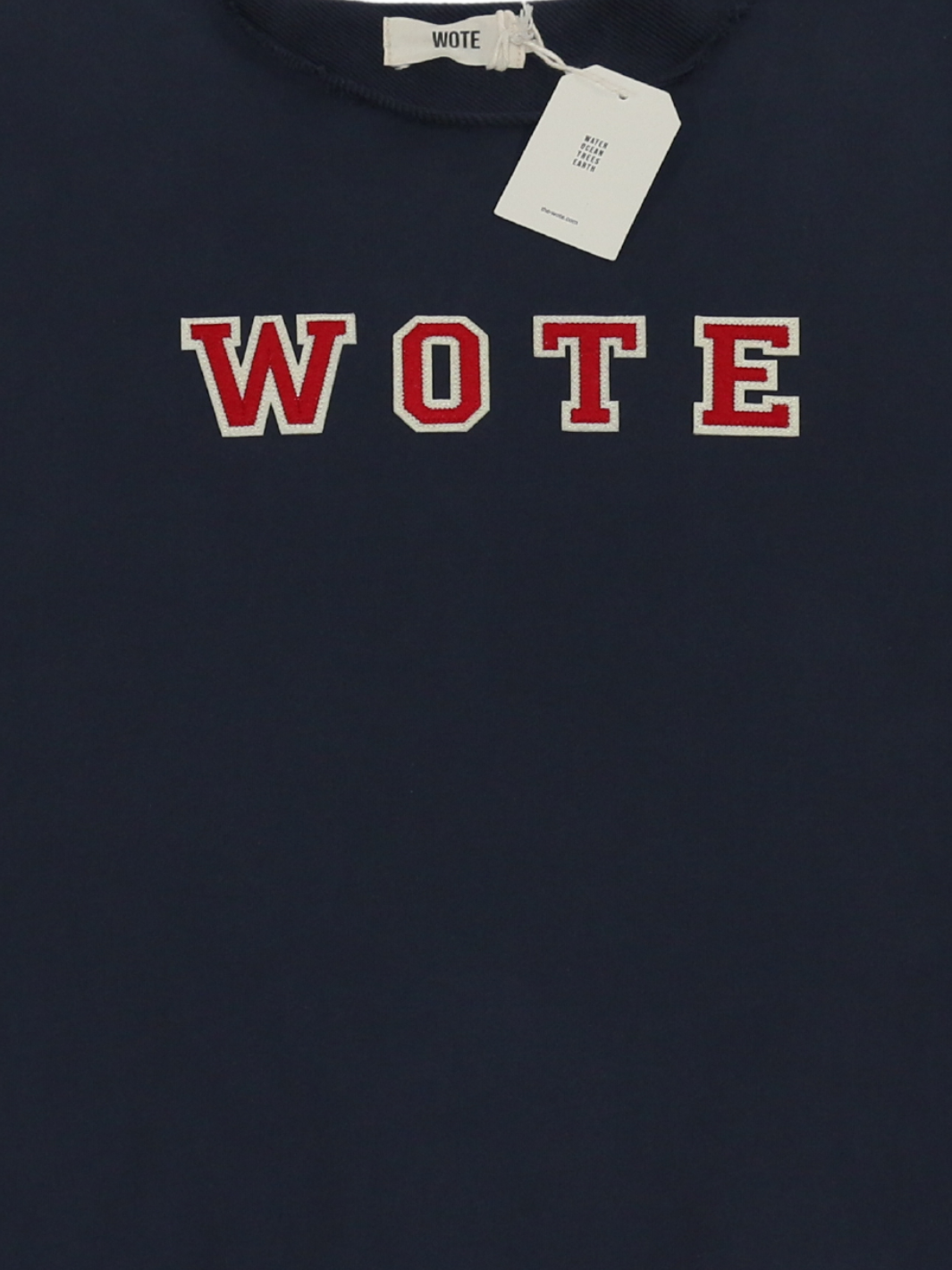 Unisex Halbarm Sweatshirt dunkelblau mit roter WOTE Logo Brust Applikation abgetrennter Kragen Größe S - XXL