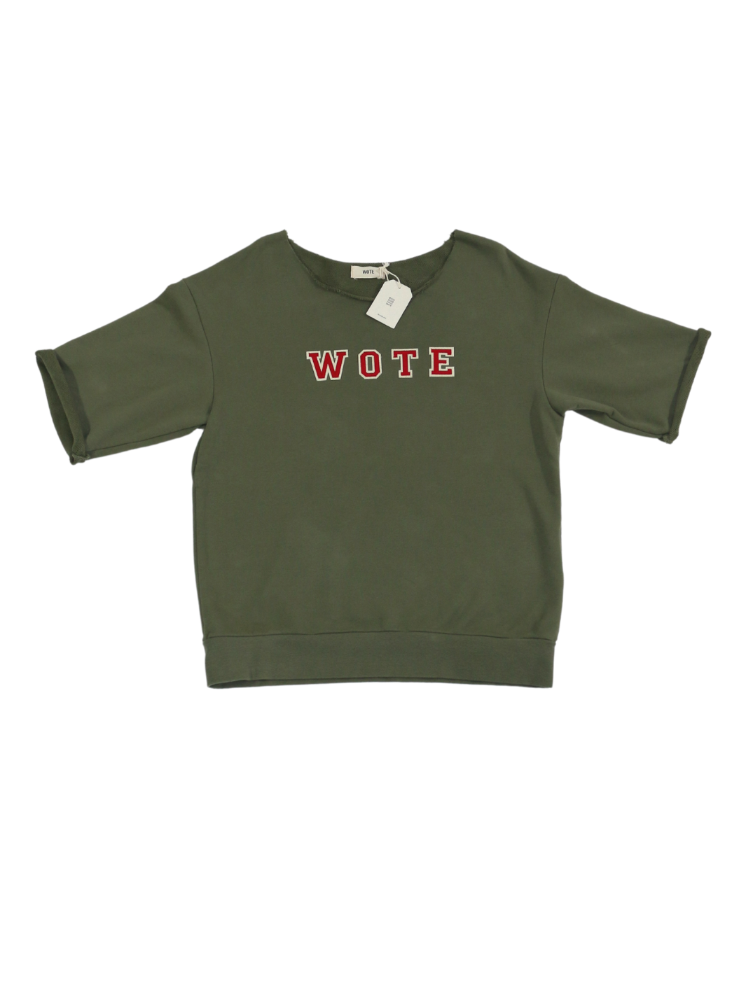 Unisex Halbarm Sweatshirt olive mit roter WOTE Logo Applikation auf Brusthöhe abgeschnittener Kragen Größe S - XXL