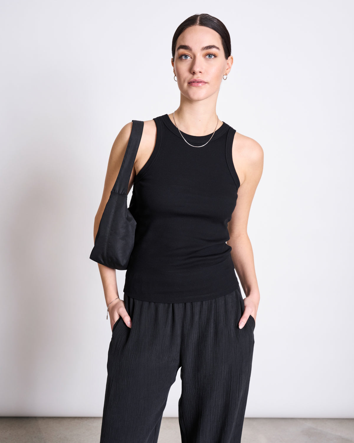 ORGANIC COTTON TANK TOP PORTO LONG BLACK GOTS