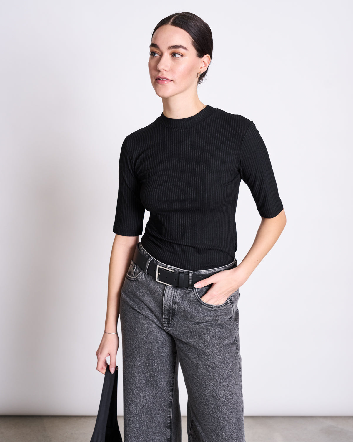 LYOCELL RIB T-SHIRT NINA BLACK