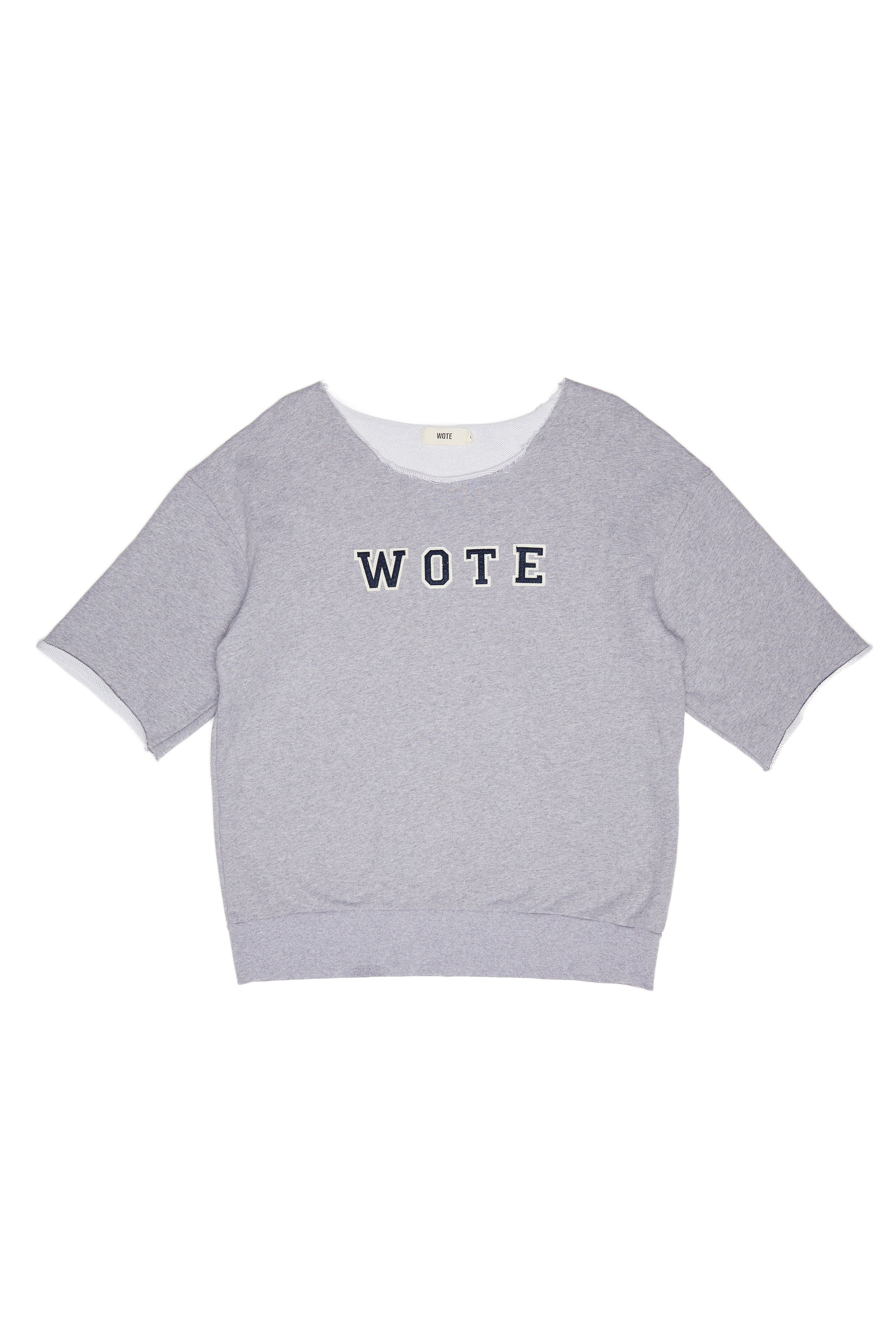 Unisex Halbarm Sweatshirt mit applizierten WOTE Logo auf Brusthöhe Body Farbe grau melange in Größe S-XXL