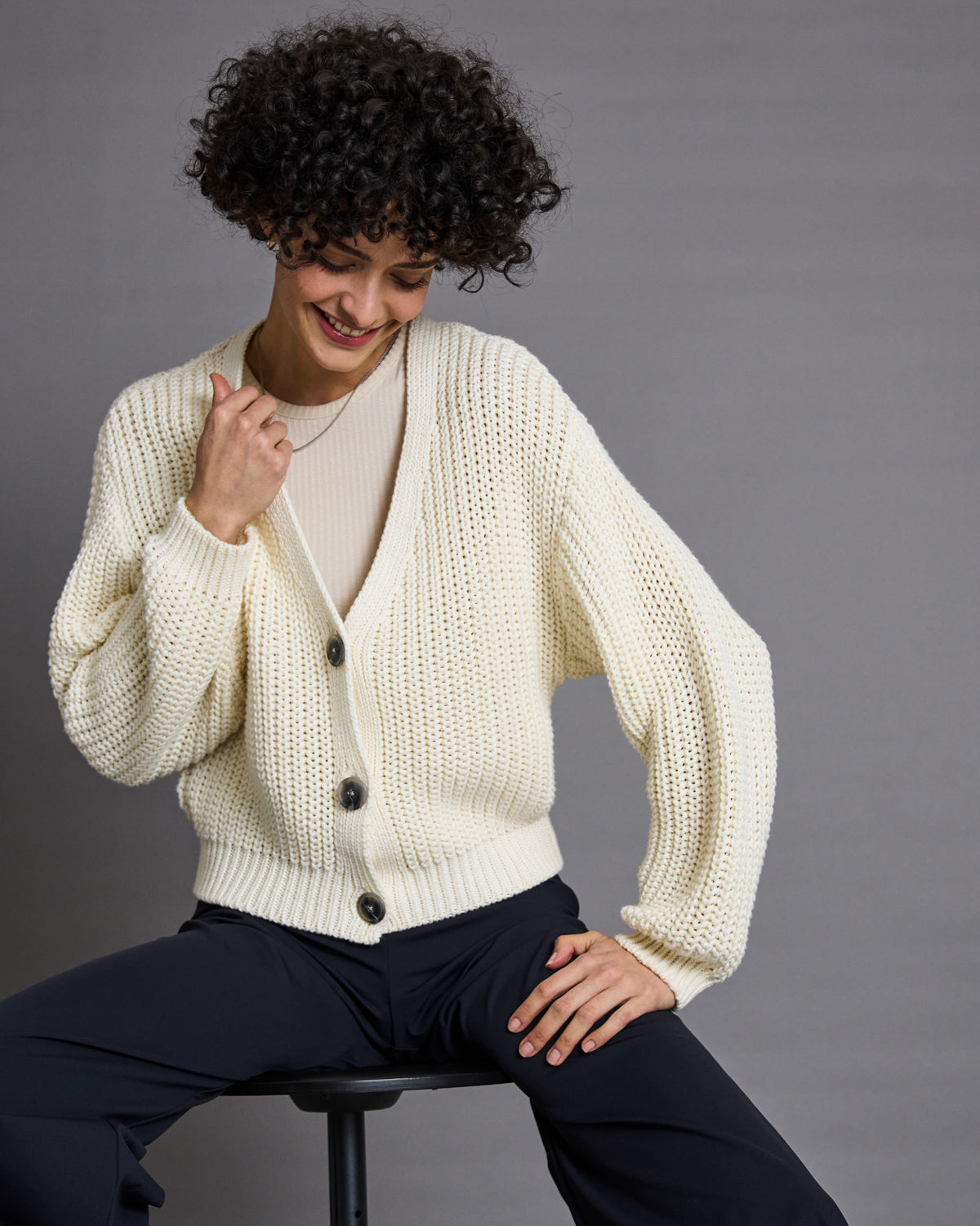 CHUNKY CARDIGAN LENA OFFWHITE GOTS