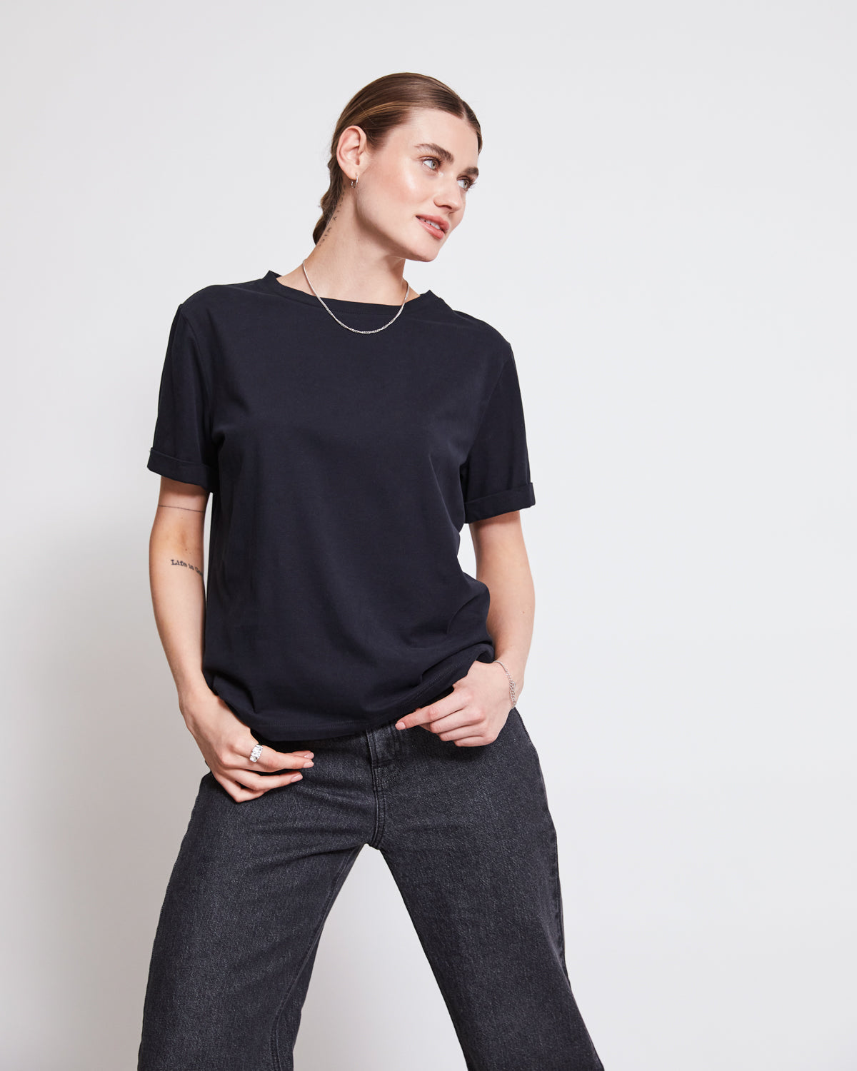 BRUSHED T-SHIRT BOY BLACK GOTS