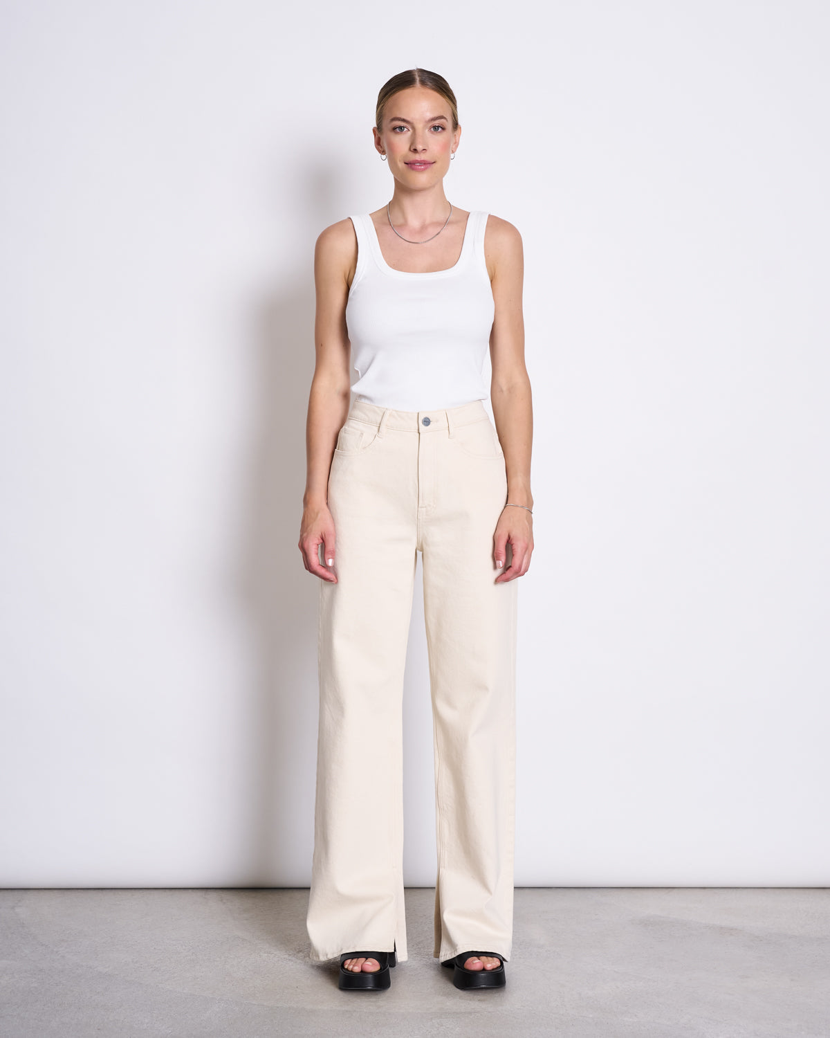 SLITTED WIDE LEG JEANS SELENE ECRU