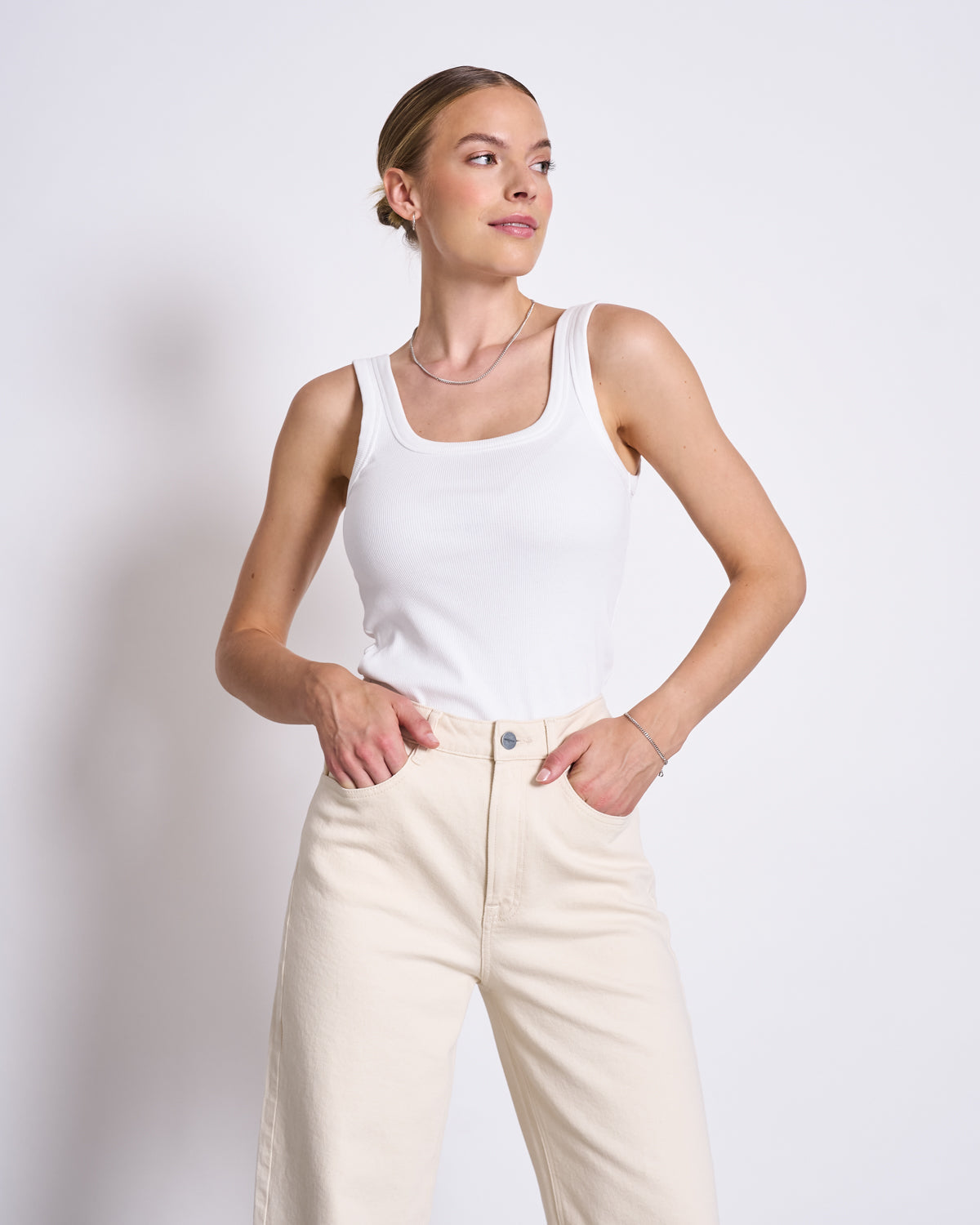 SLITTED WIDE LEG JEANS SELENE ECRU