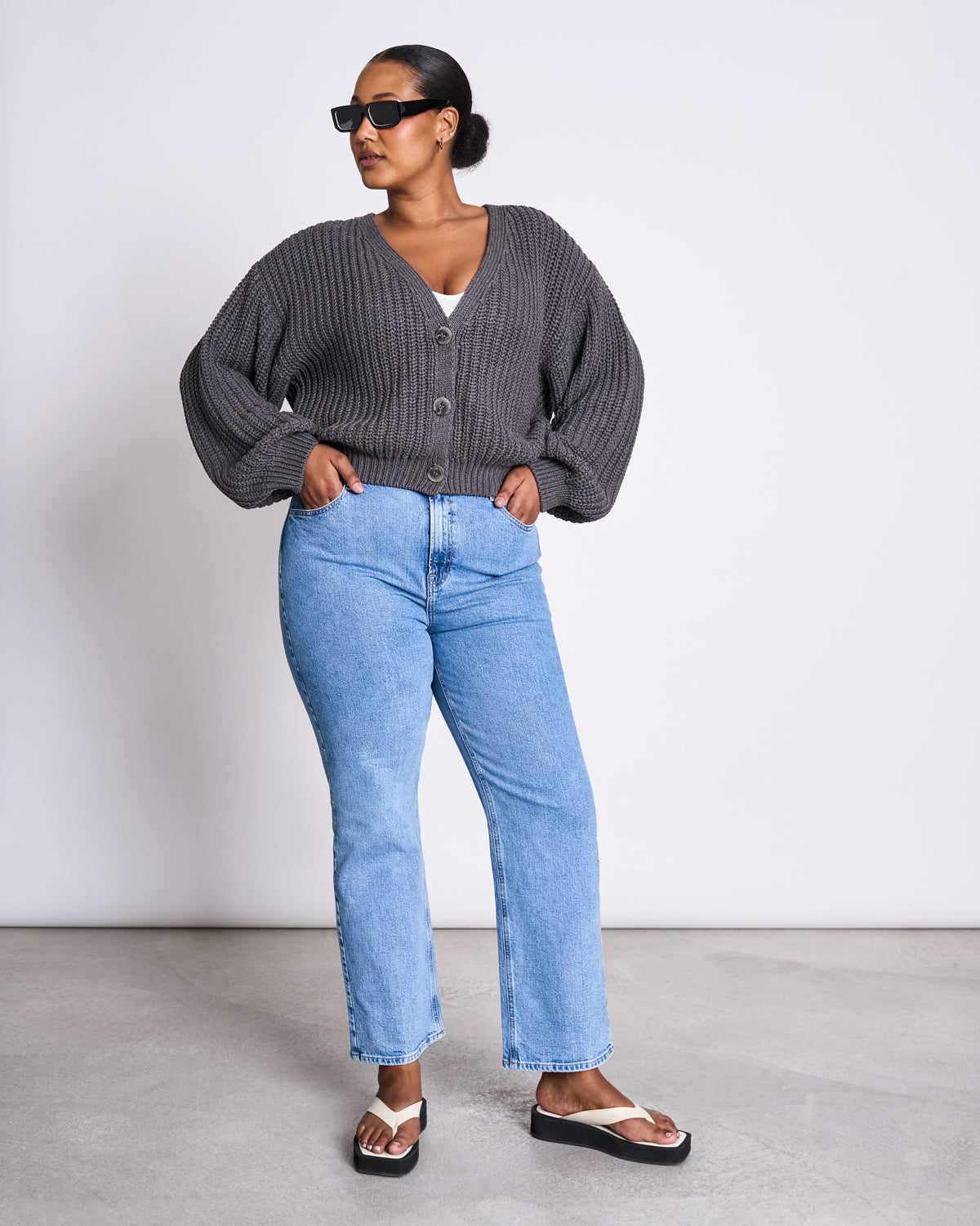CHUNKY CARDIGAN LENA DARK GREY GOTS