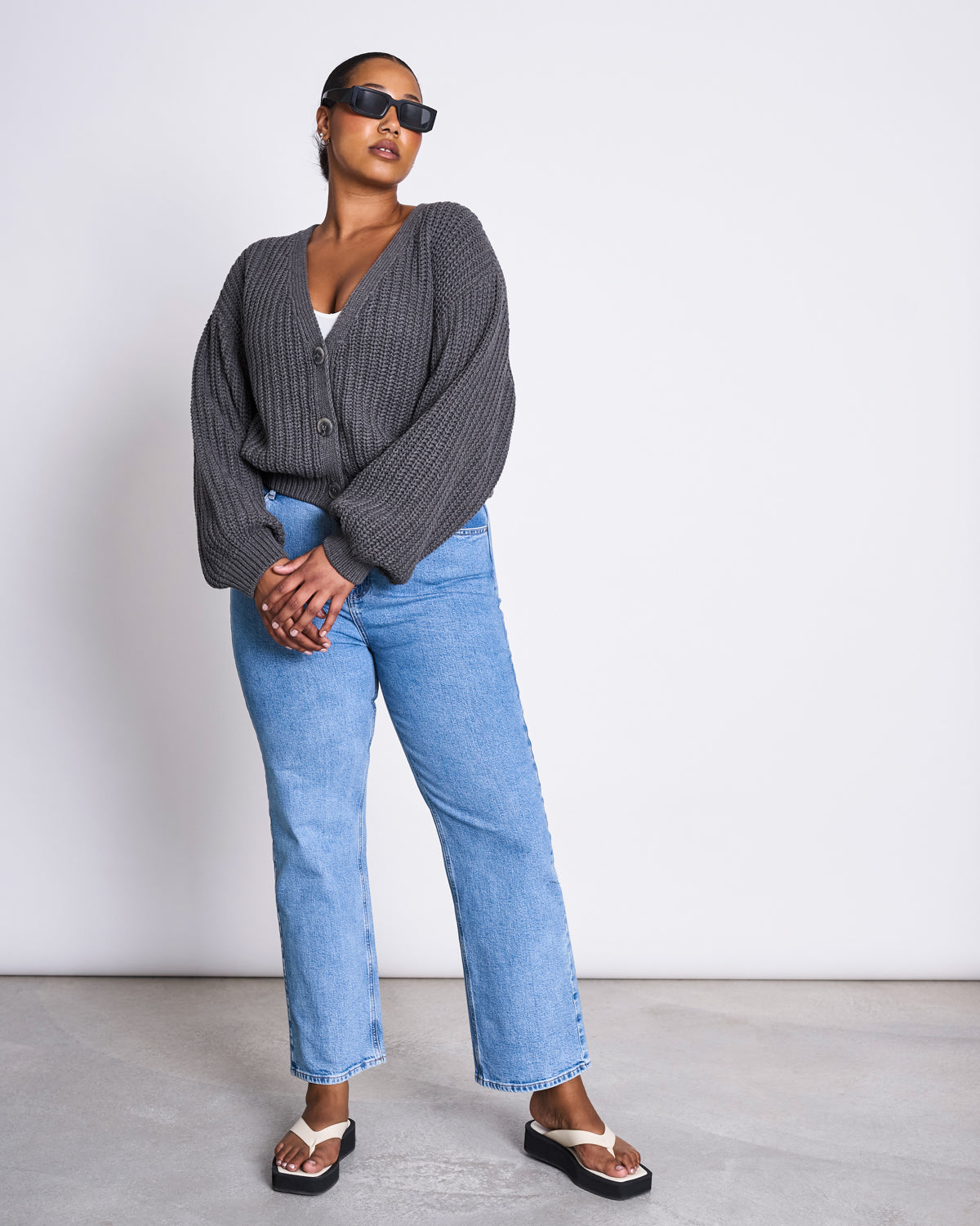 CHUNKY CARDIGAN LENA DARK GREY GOTS