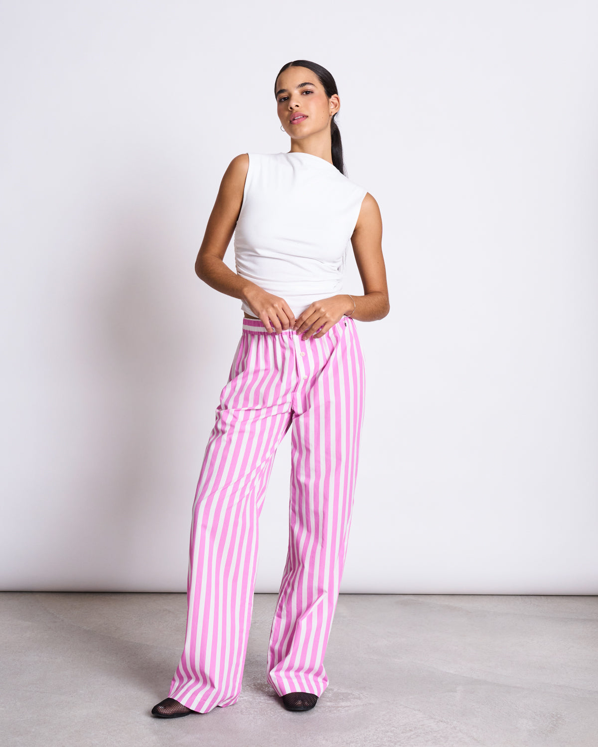 COTTON PANTS SOBY WHITE HOT PINK STRIPED GOTS