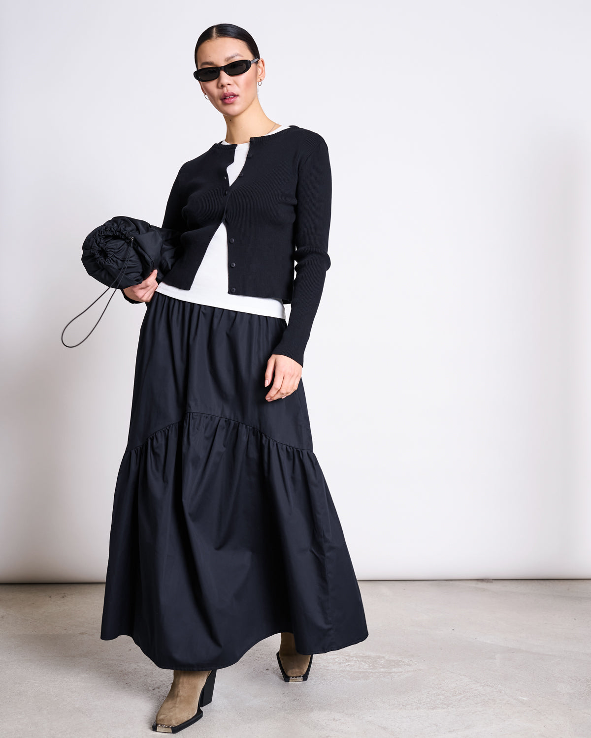 TIERED MAXI SKIRT ALCA BLACK