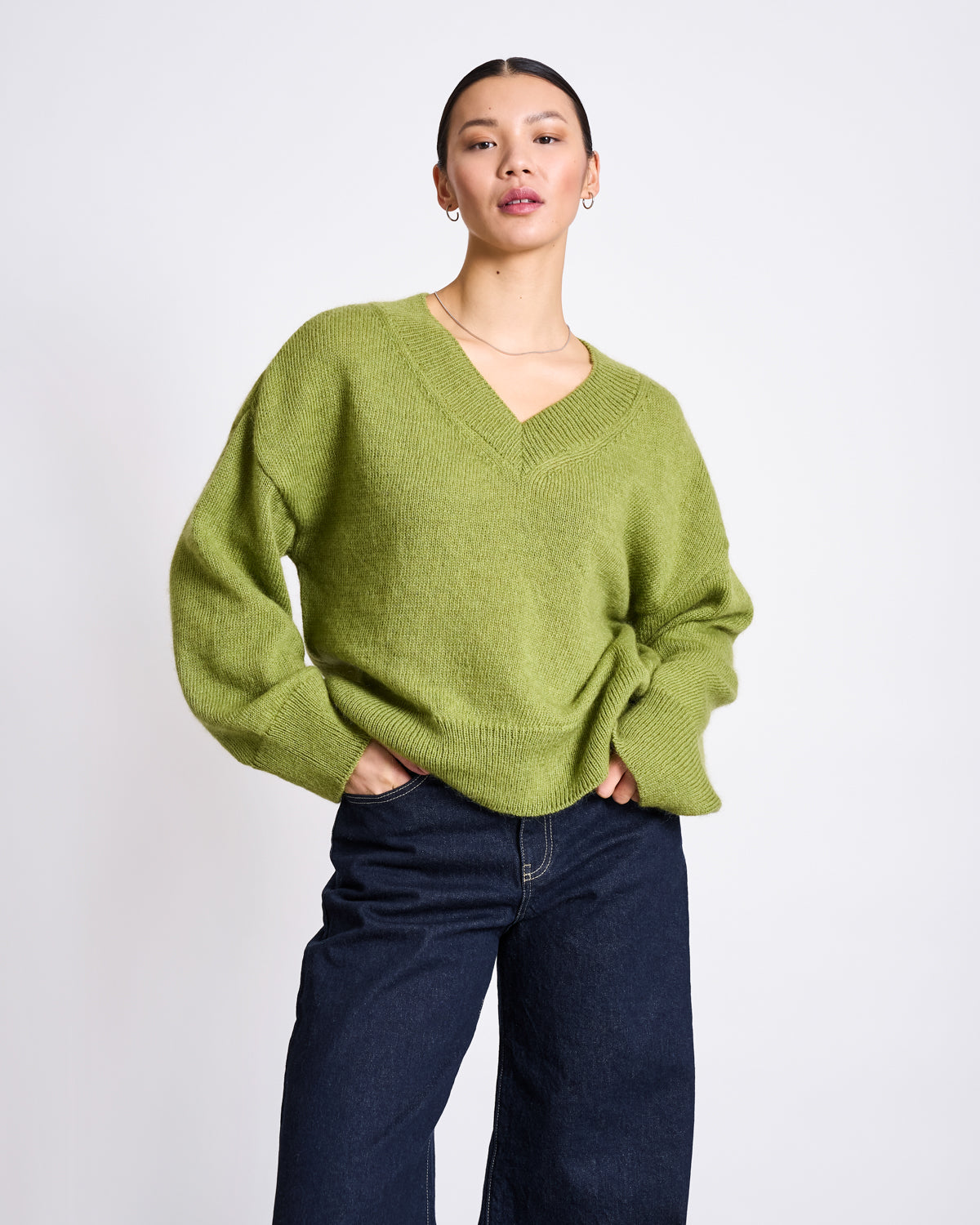 REC. MOHAIR V-NECK JUMPER YICA MOSSY PEAR