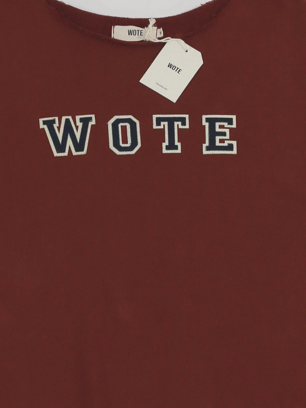 Unisex Sweatshirt Halbarm dunkelrot mit dunkelblauer WOTE Applikation abgeschnittener Kragen S - XXL