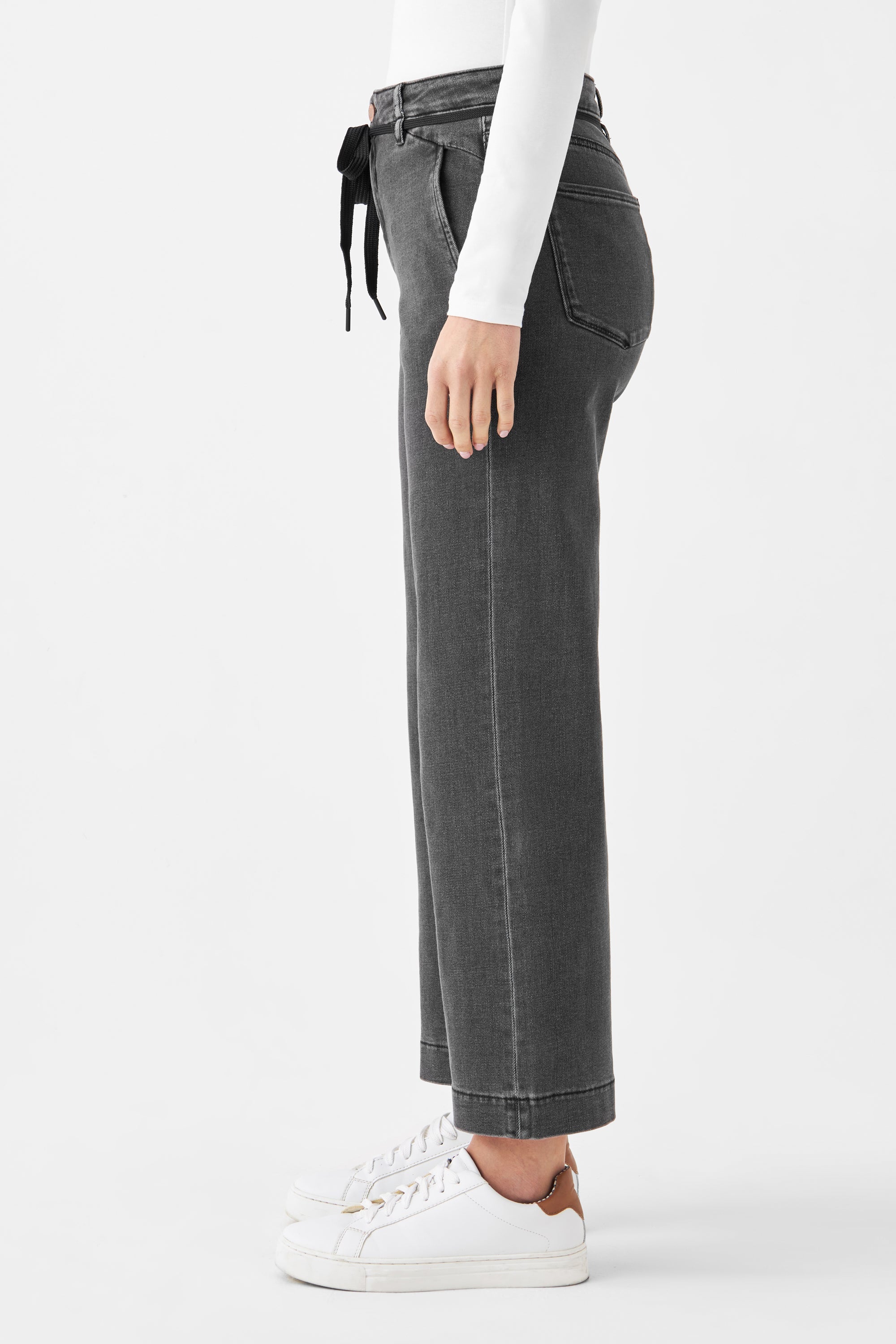 DEW Flared Cropped Soft Denim - French Pocket - Medium Grey