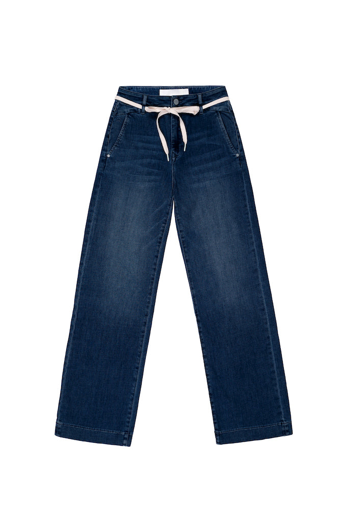 DEW Flared Cropped Soft Denim - French Pocket - Dark Blue