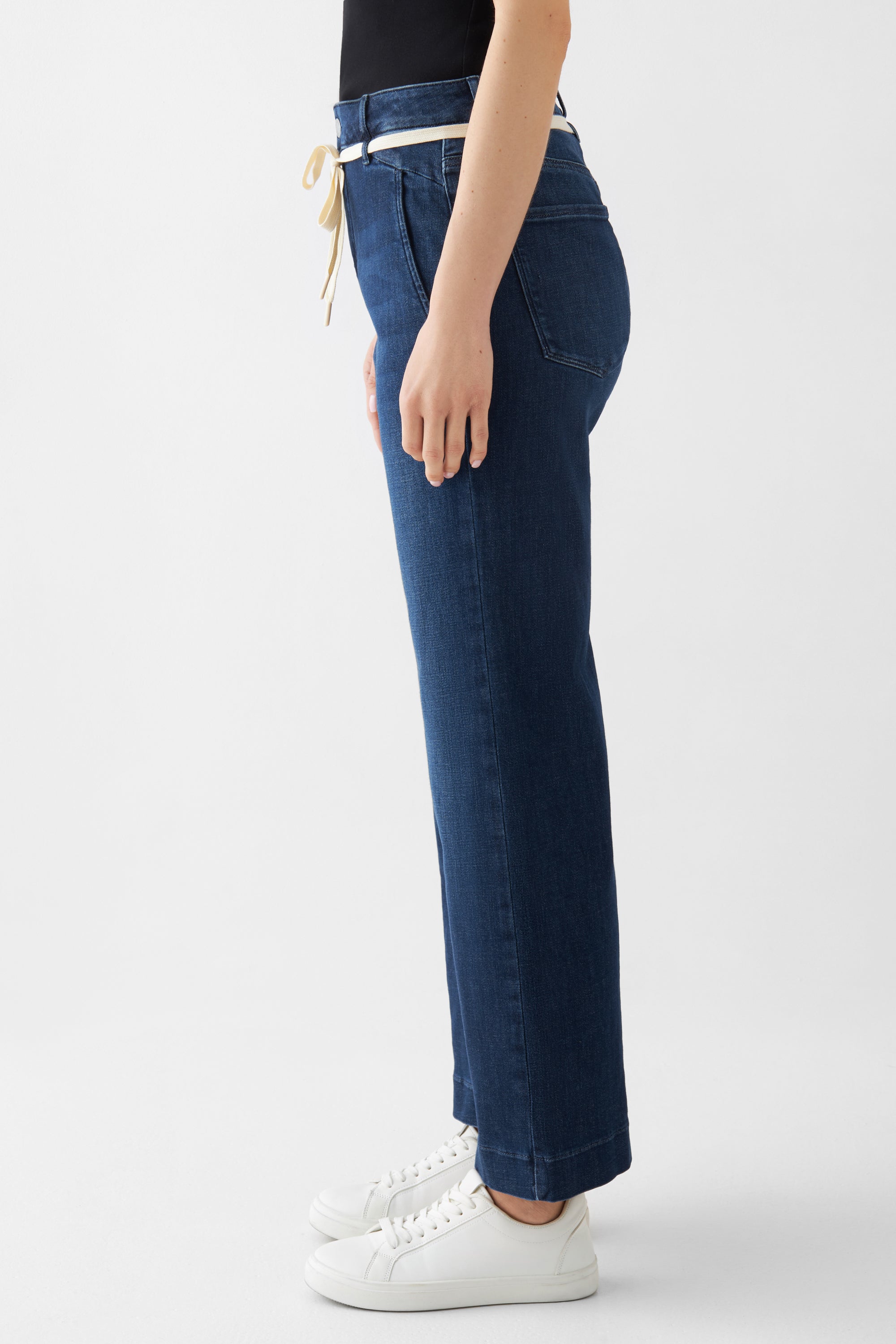 DEW Flared Cropped Soft Denim - French Pocket - Dark Blue