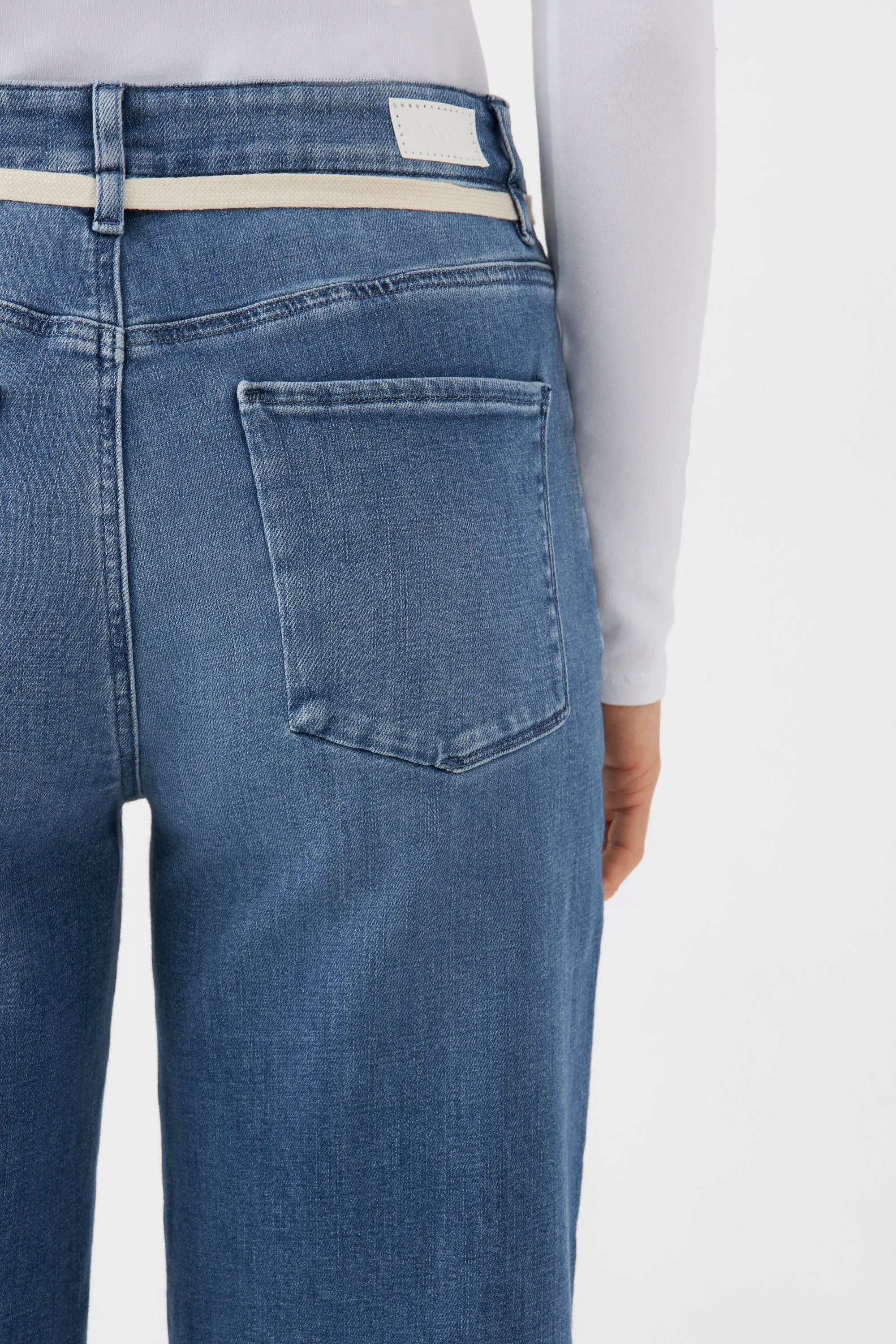 DEW Flared Cropped Soft Denim - French Pocket - Medium Blue