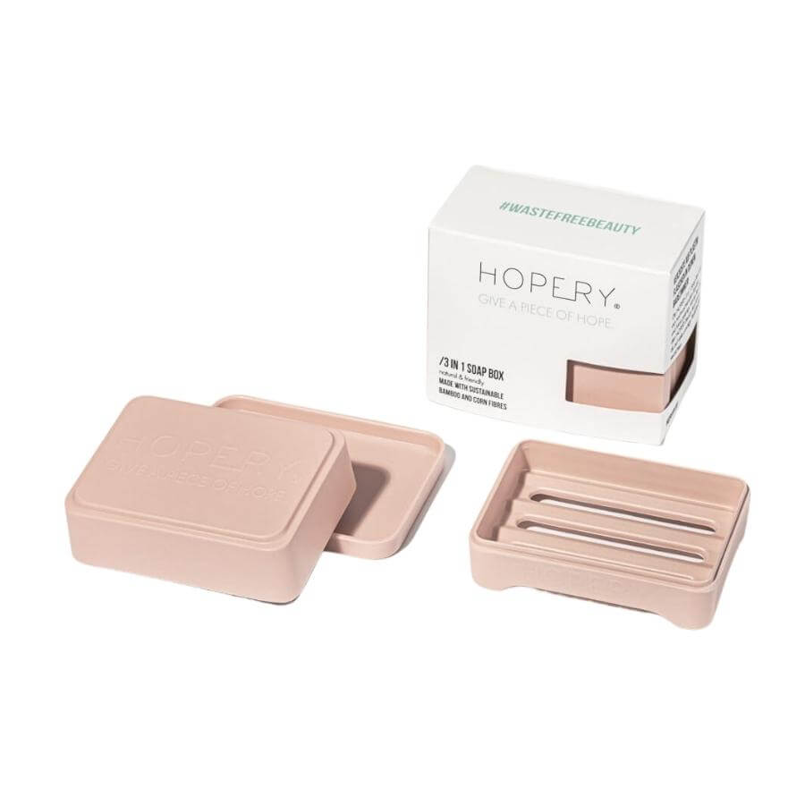 Hopery Seifendose taupe 3 in 1 auseinander gebaut und mit Verpackung