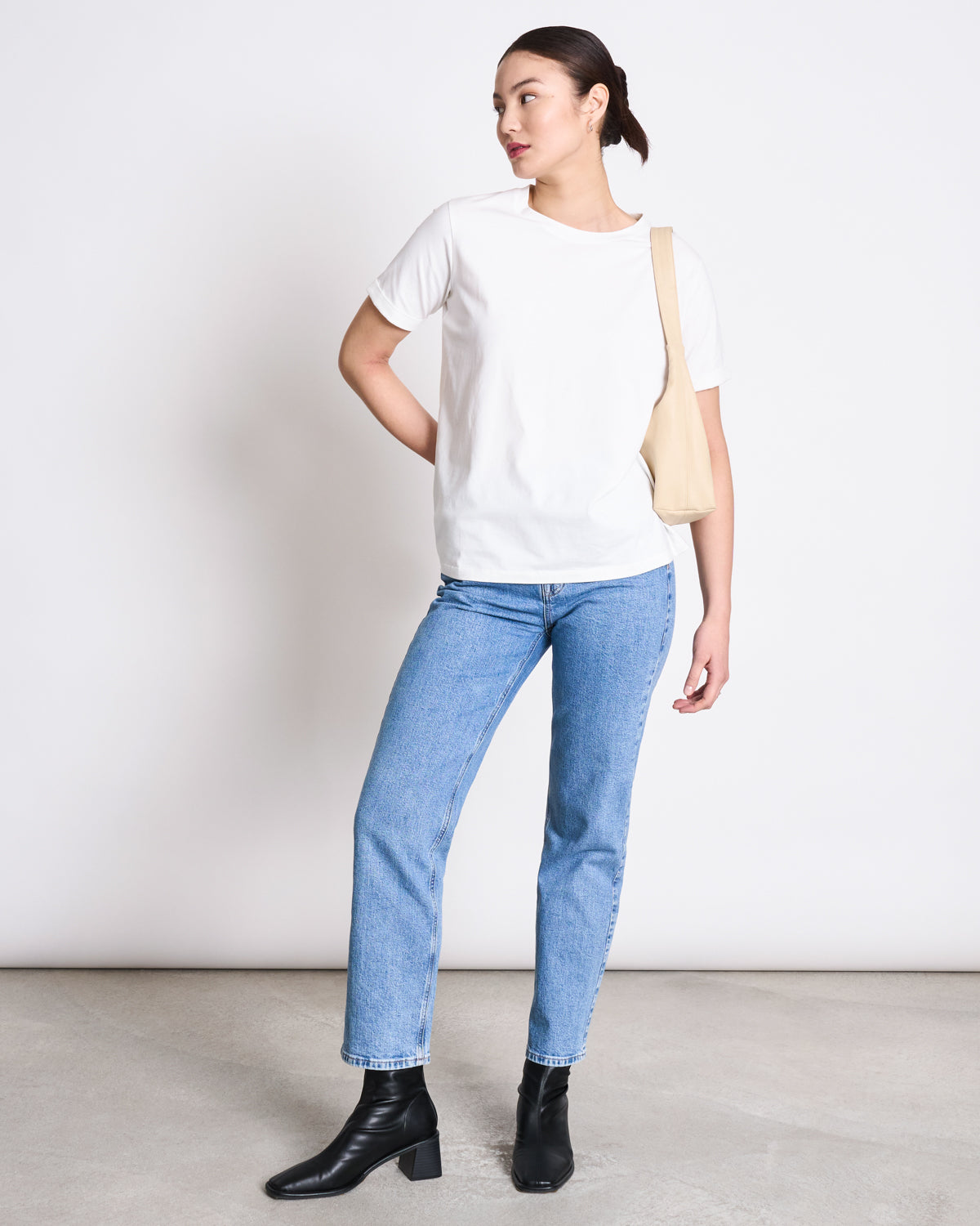 BRUSHED T-SHIRT BOY PLAIN WHITE GOTS