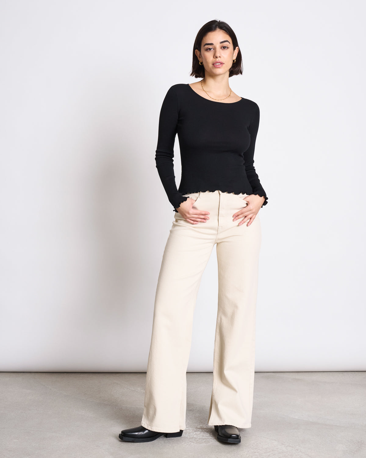 SLITTED WIDE LEG JEANS SELENE ECRU