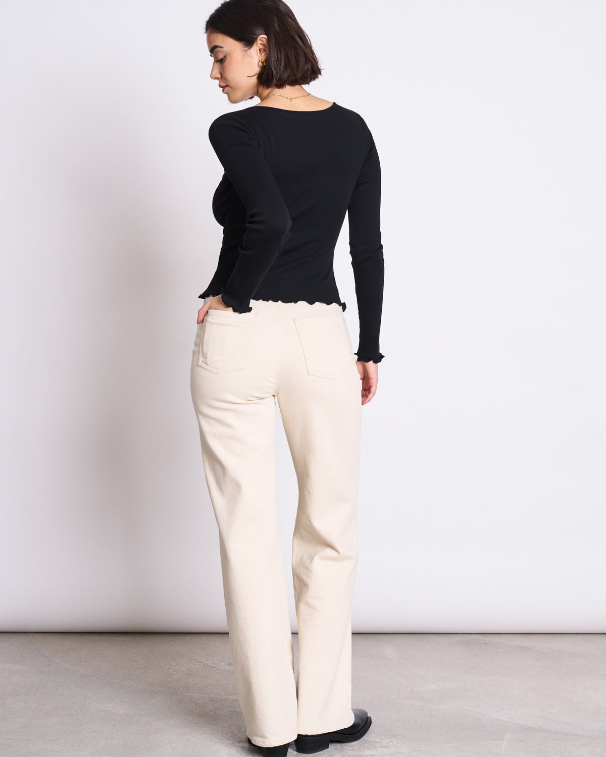 SLITTED WIDE LEG JEANS SELENE ECRU