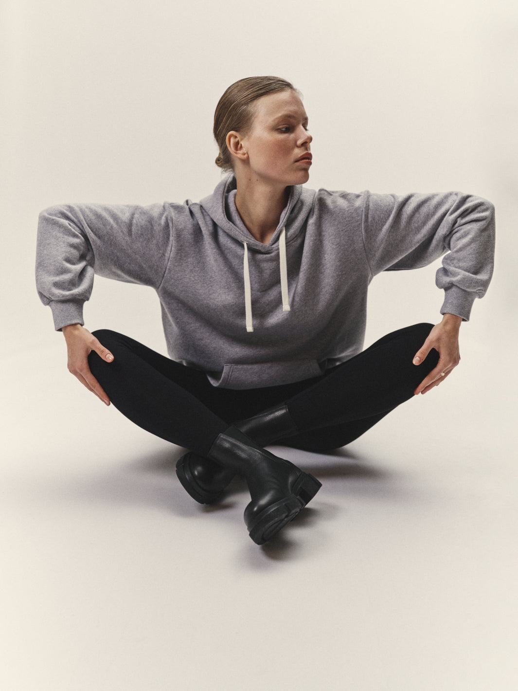 Damen Kapuzen Sweatshirt oversized Bio Baumwolle made in Portugal grau melange