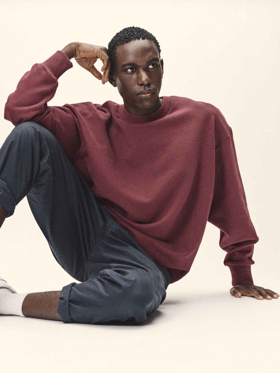 Herren Sweatshirt oversized dunkelrot 100% organic Cotton made in Portugal