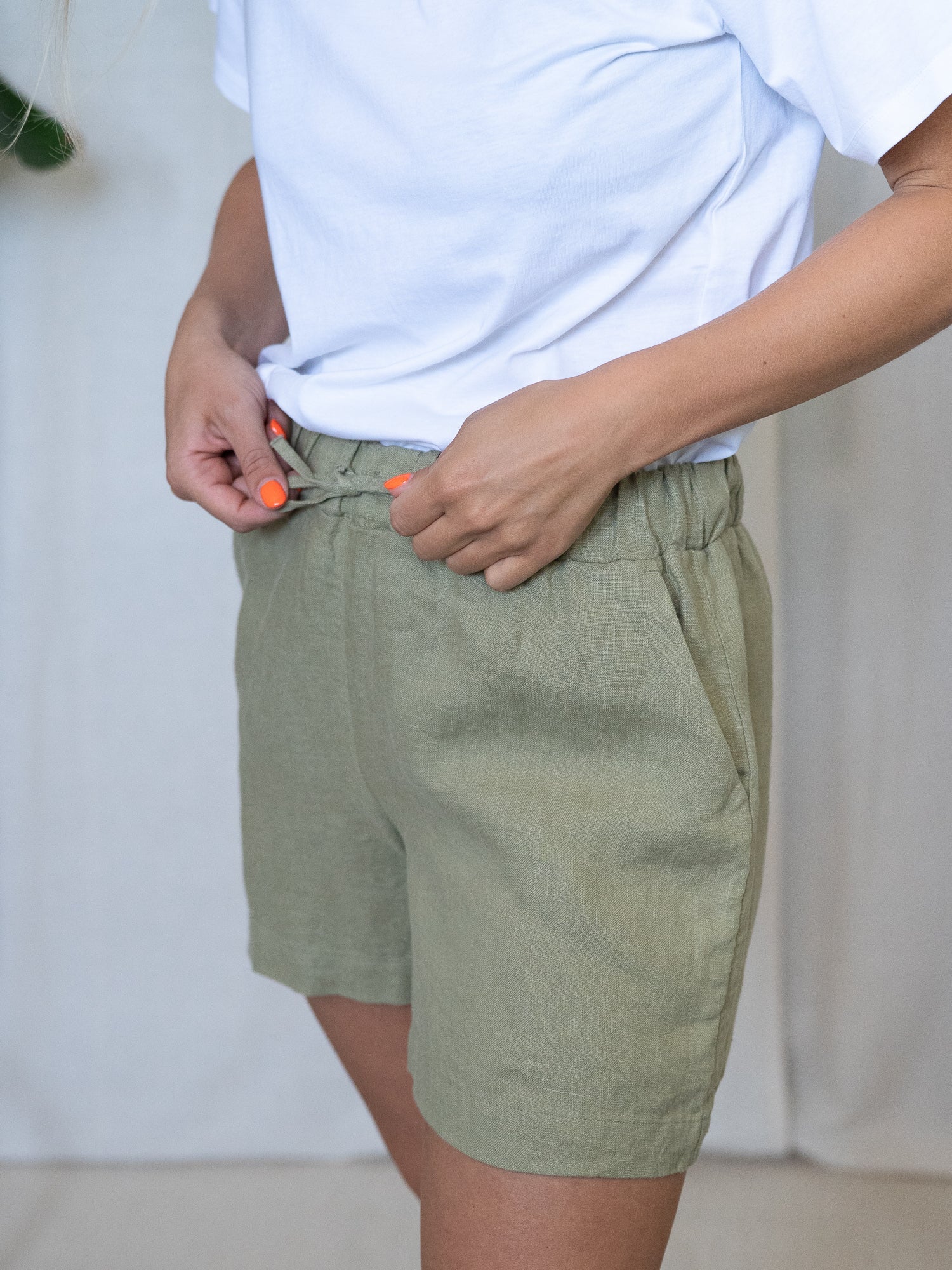 Frauen Leinenshorts - salbei