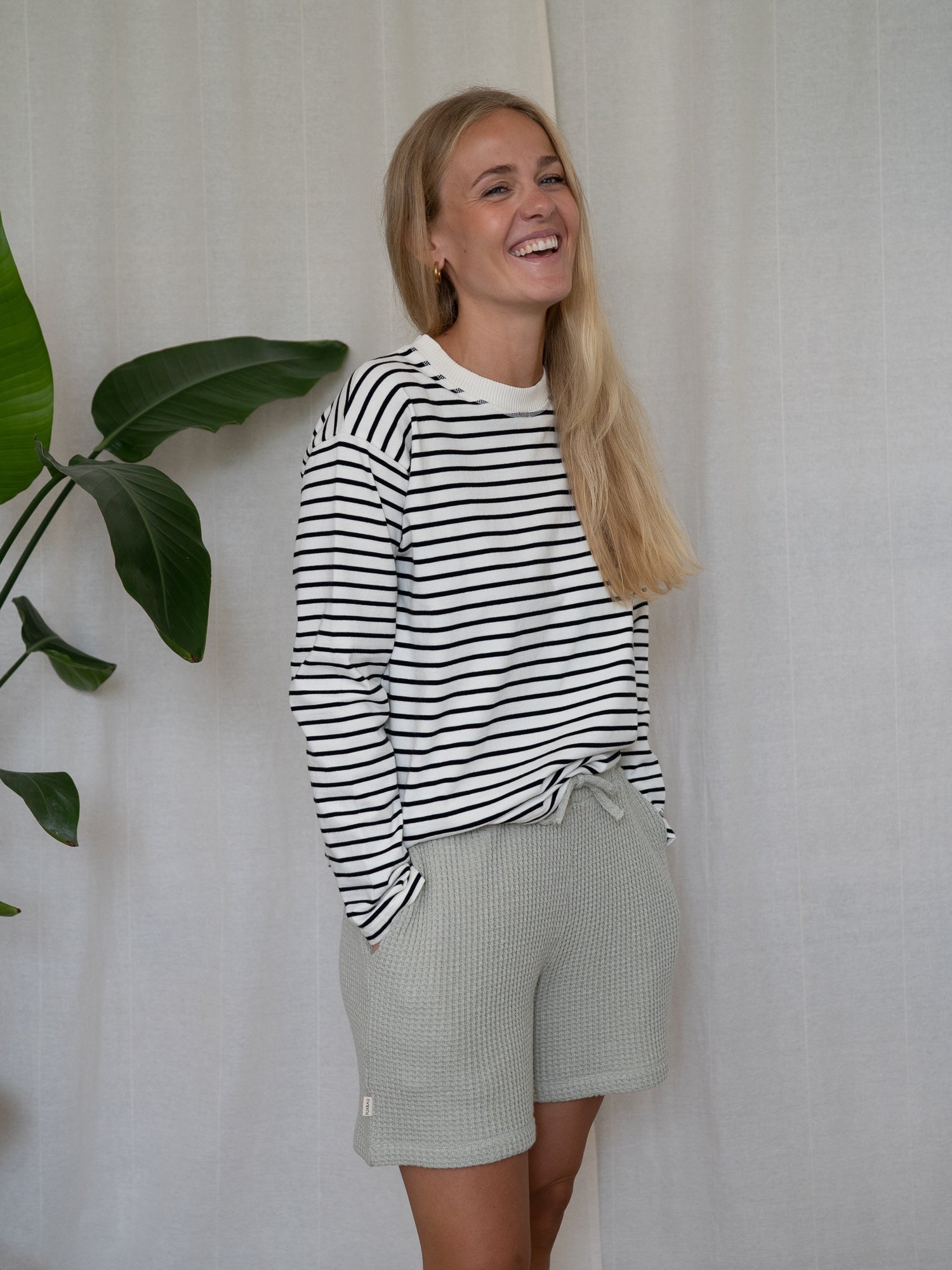 Frauen Waffelstrick Shorts - salbei