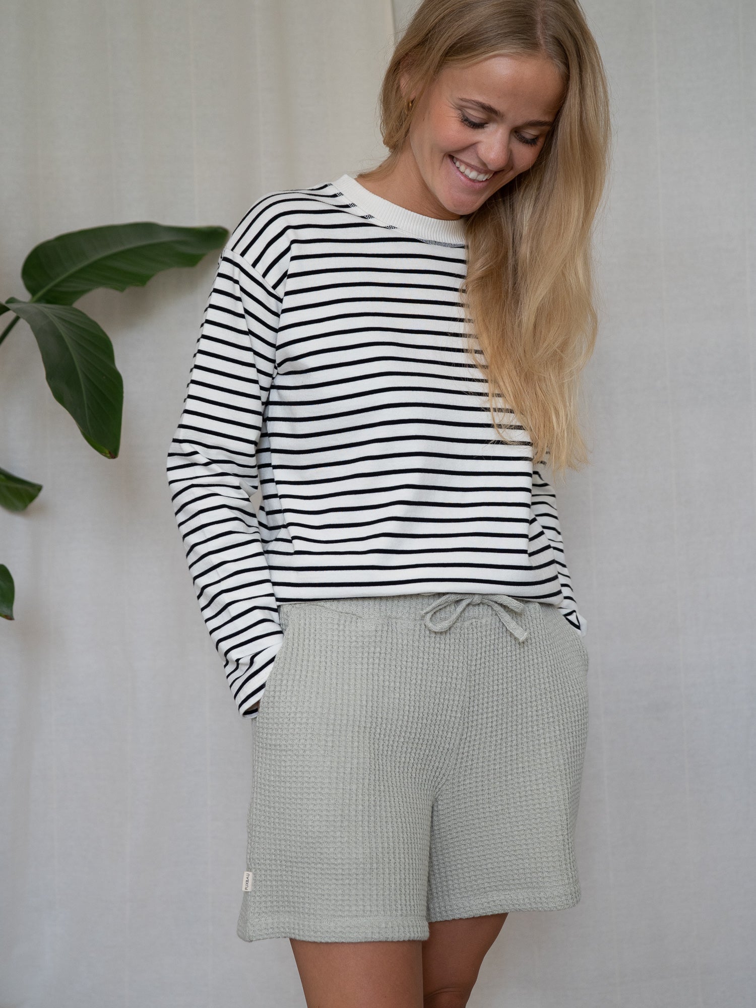Frauen Waffelstrick Shorts - salbei