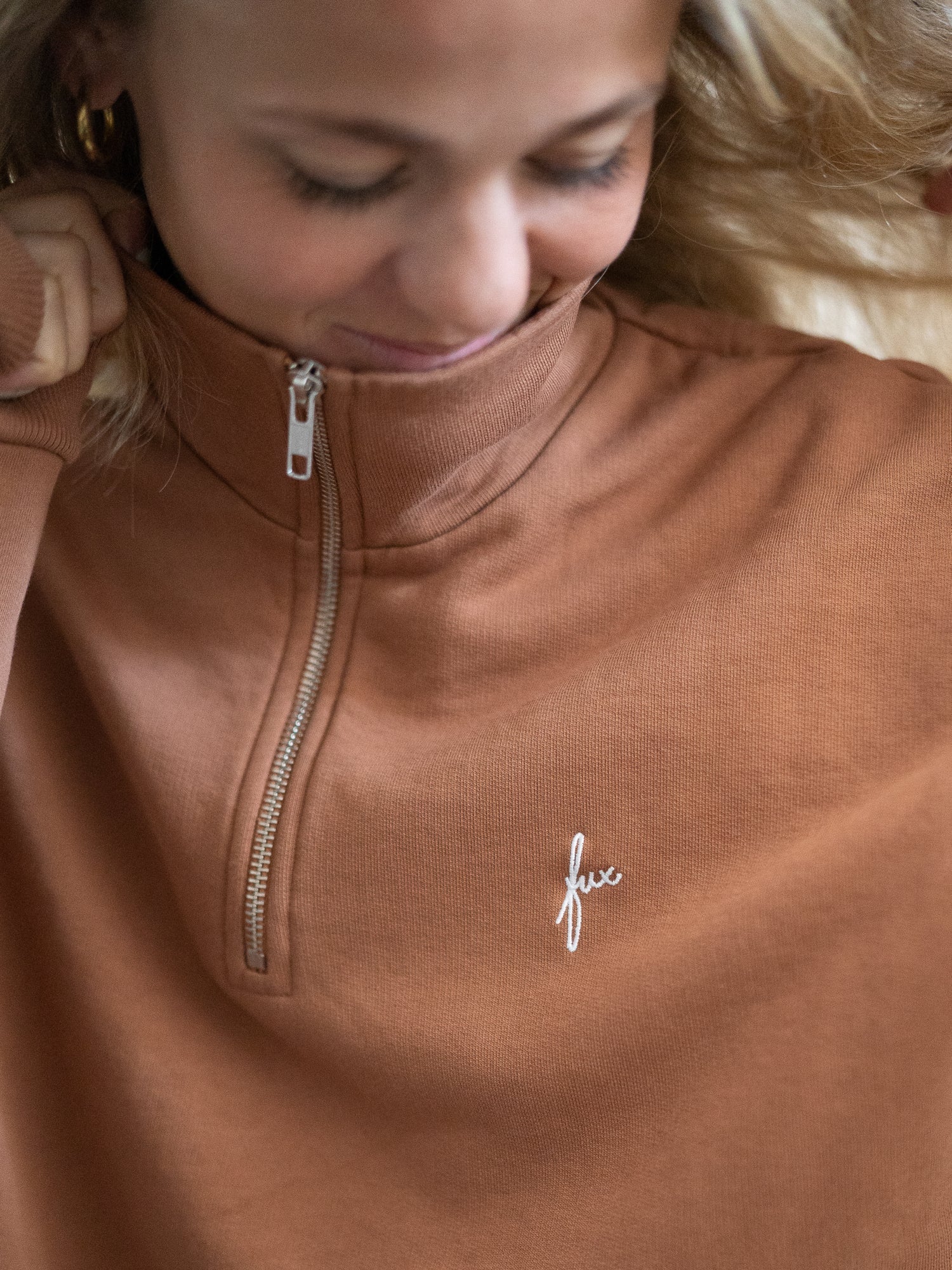Frauen fux Half Zip Sweater - karamell