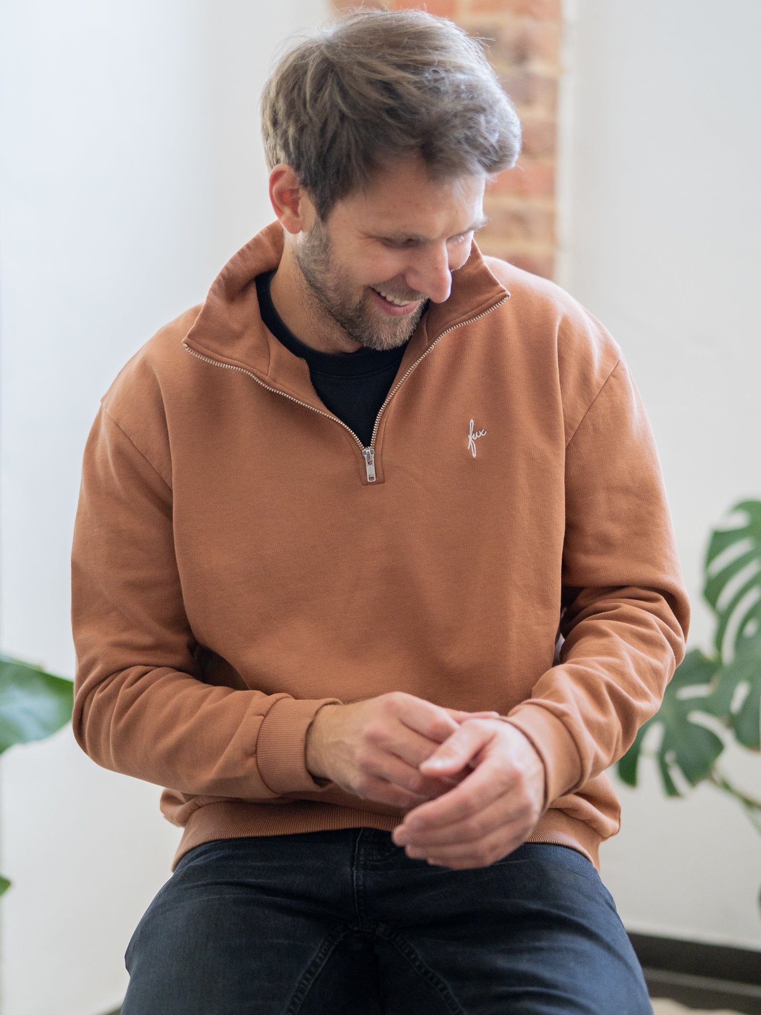 Männer fux Half Zip Sweater - karamell