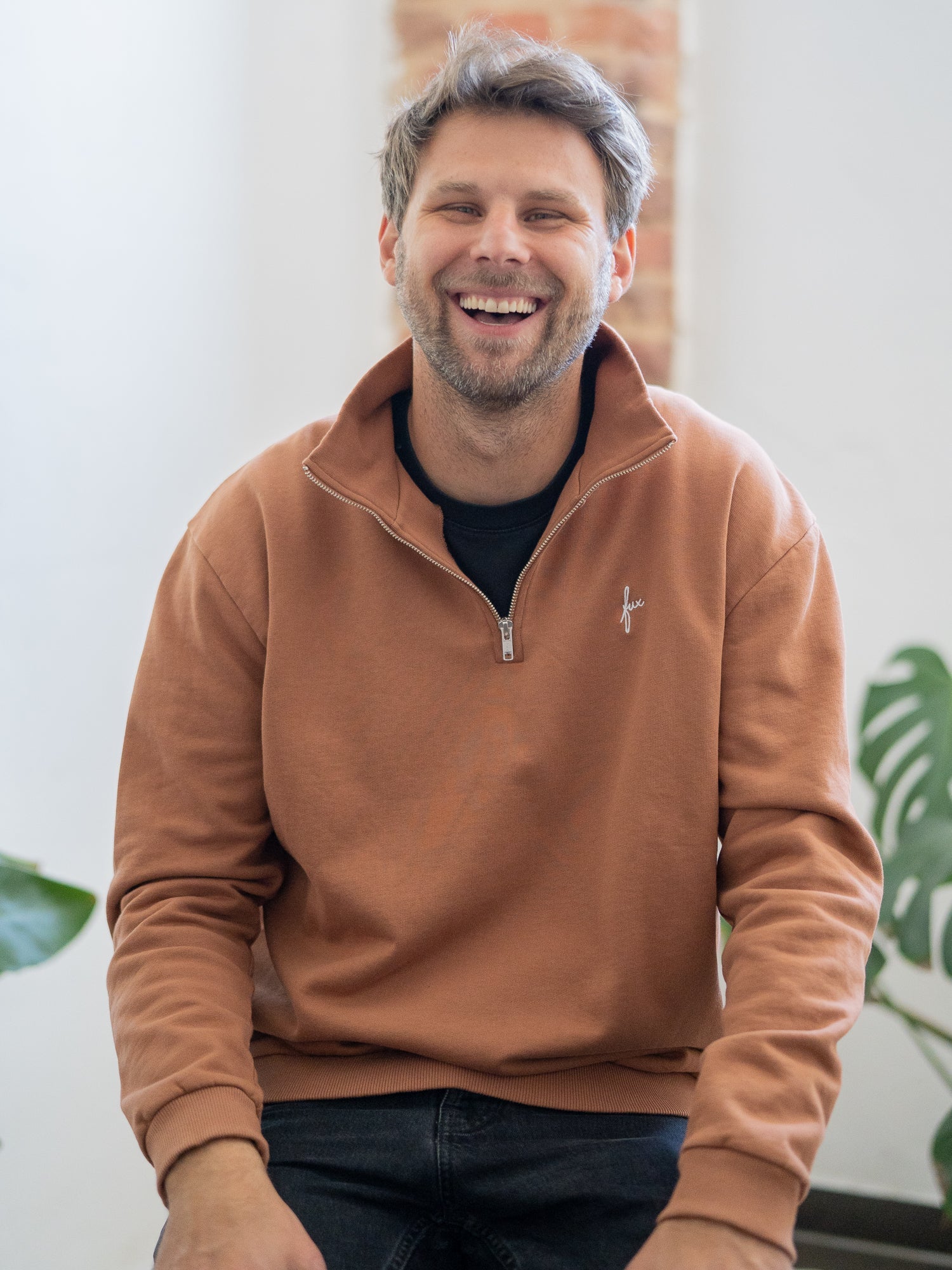 Männer fux Half Zip Sweater - karamell