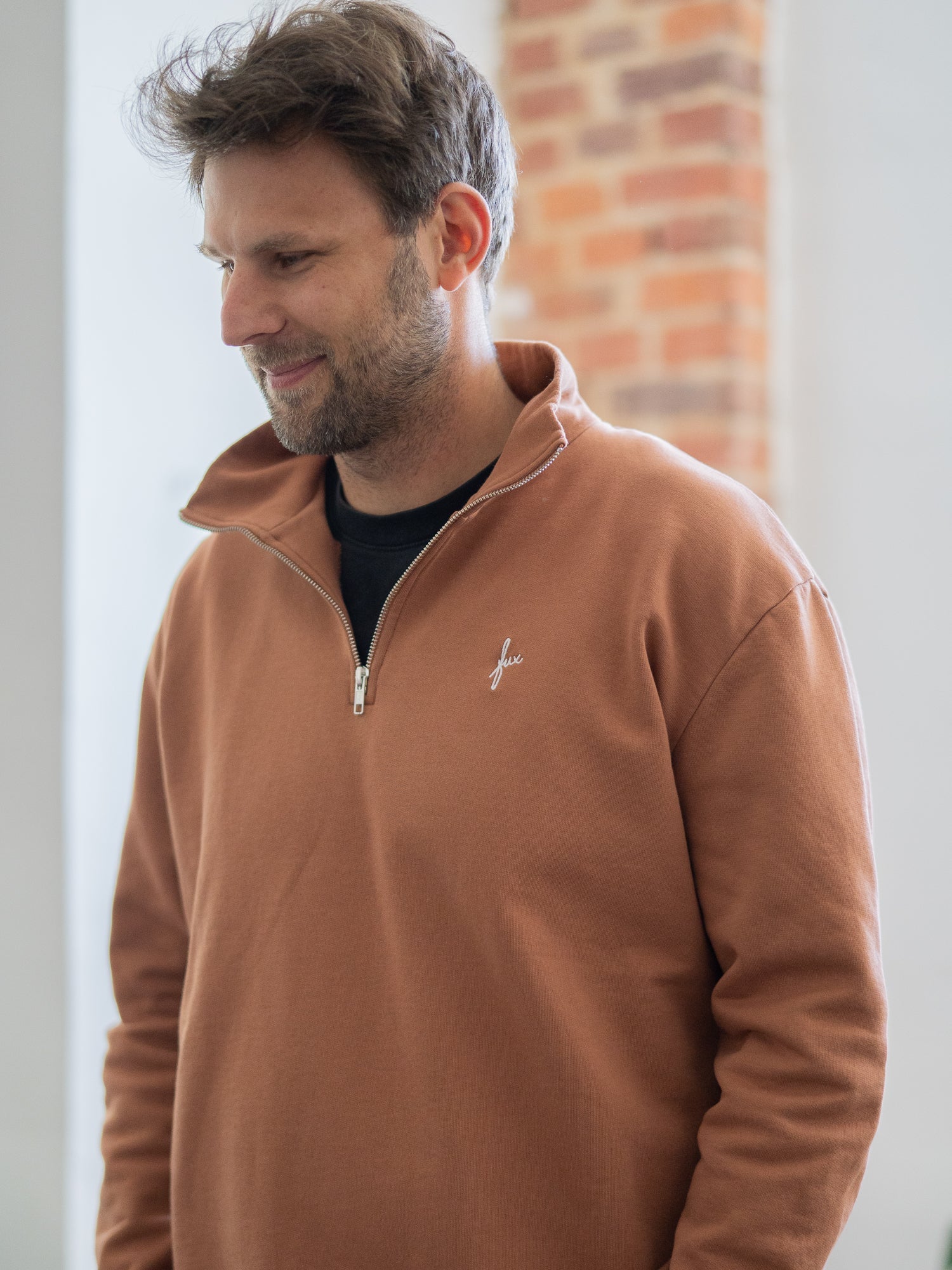 Männer fux Half Zip Sweater - karamell