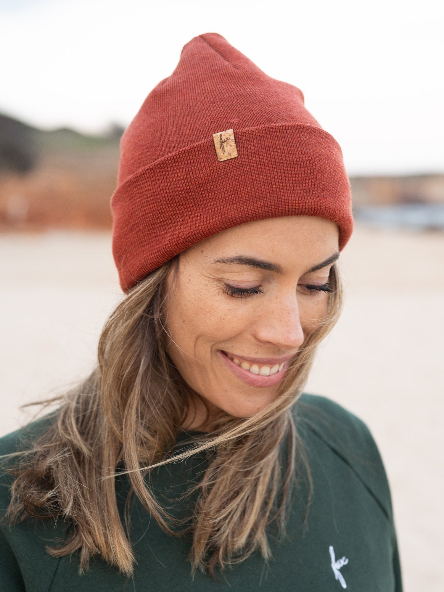 Merino Kork Beanie - herbstorange