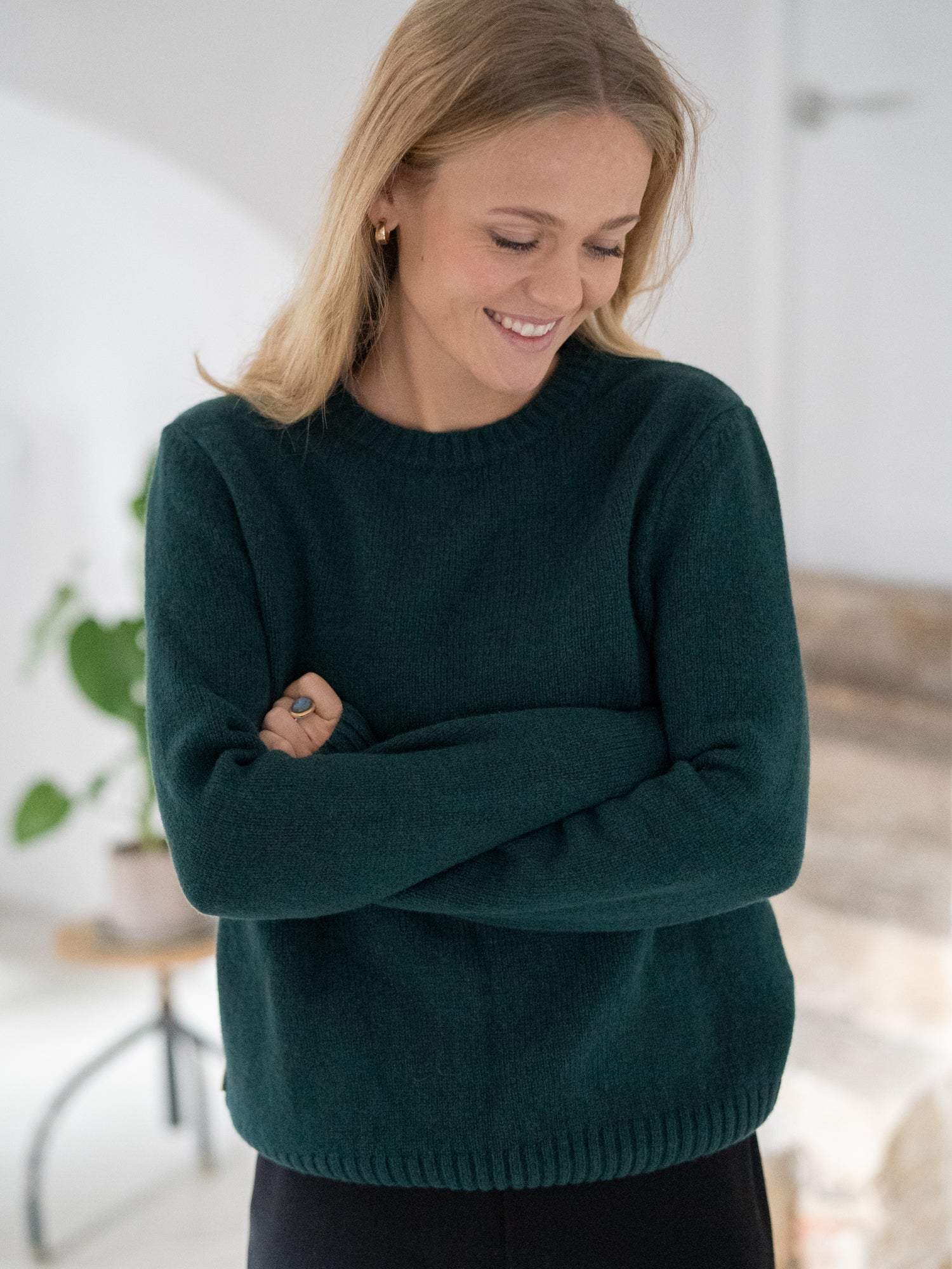 Frauen Merino Strickpullover - grün