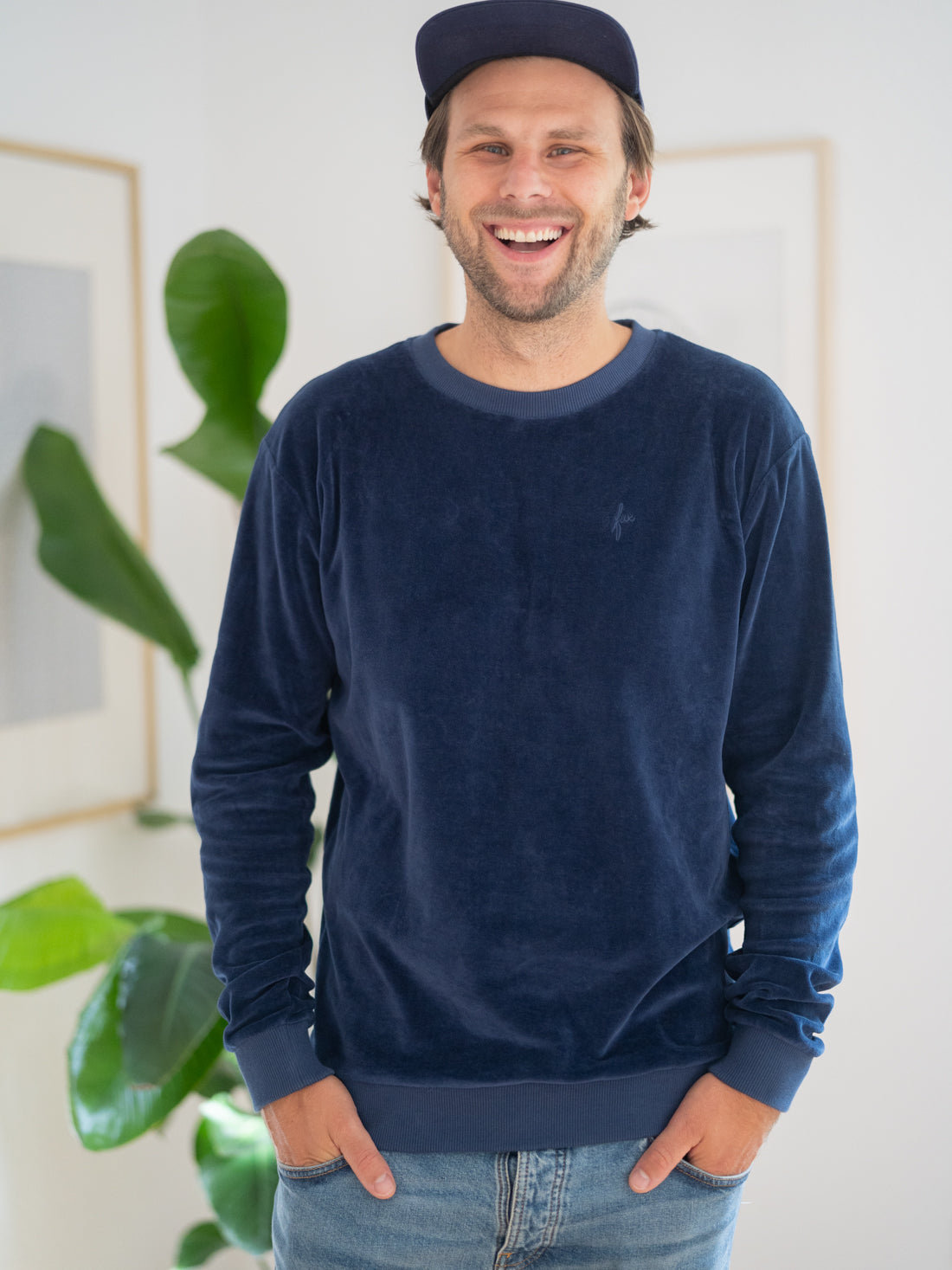 Männer Samt Sweater - navy
