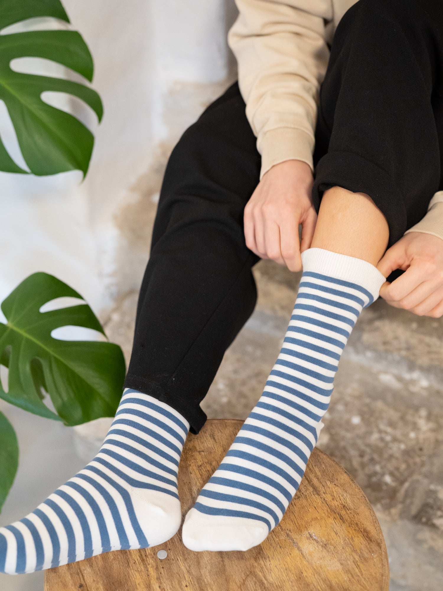 Streifensocken - creme blau