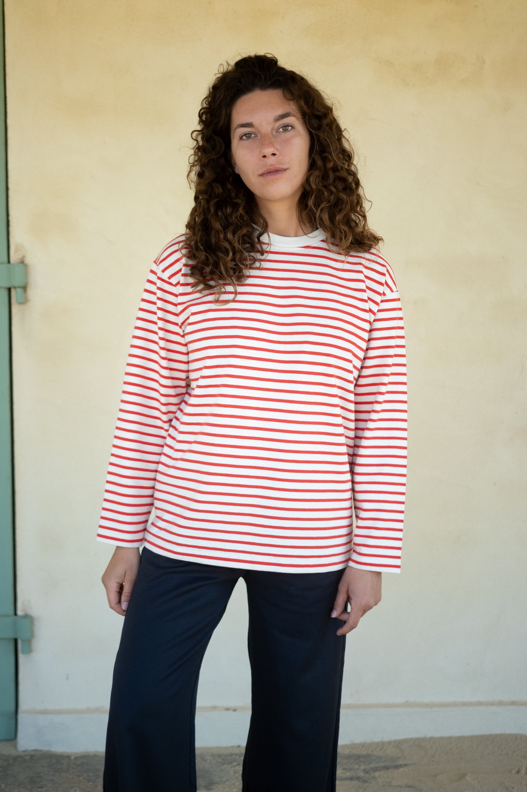 Longsleeve Stina naturweiß-rot