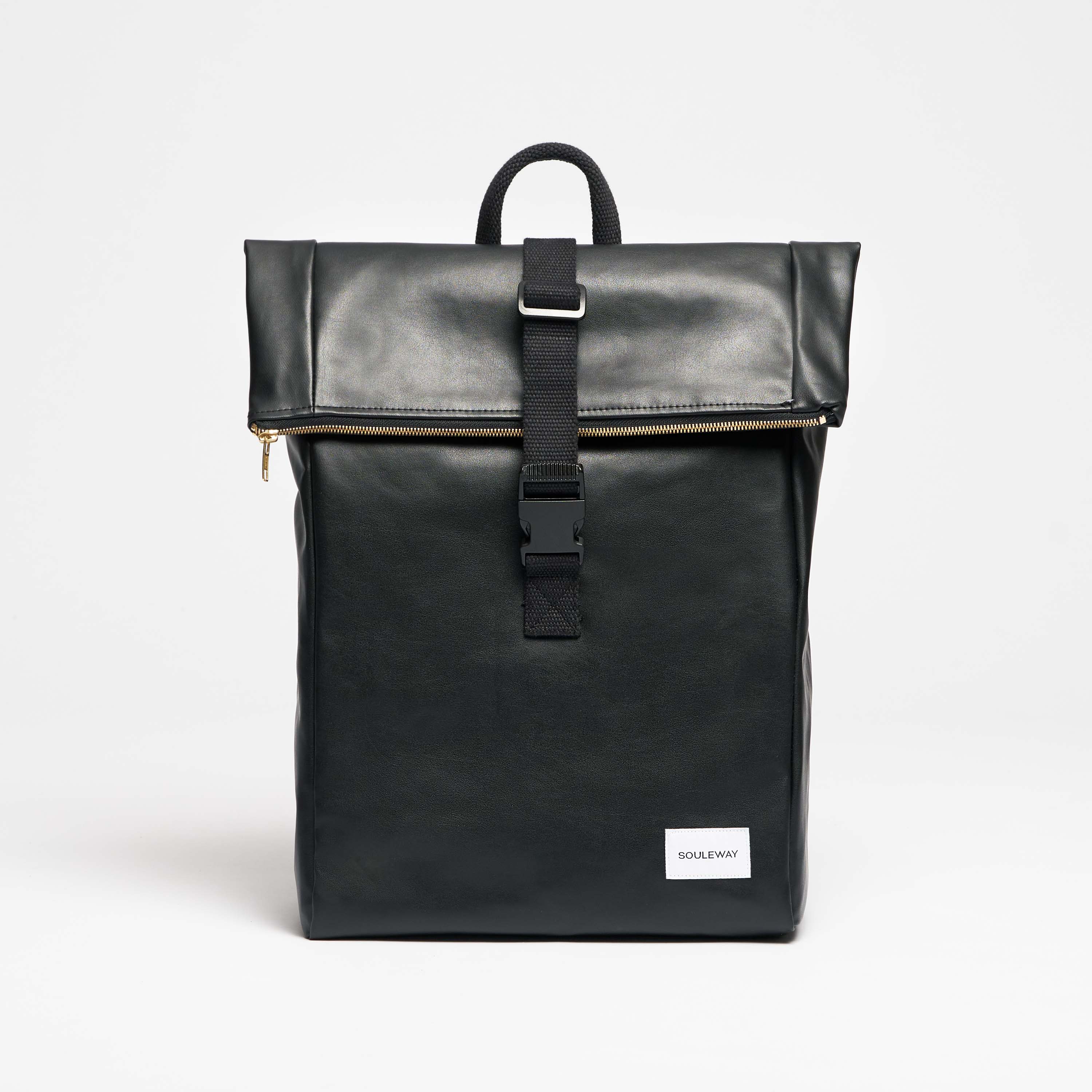 Night Black--skip || Foldtop Rolltop Rucksack - made in Germany - Olivenleder