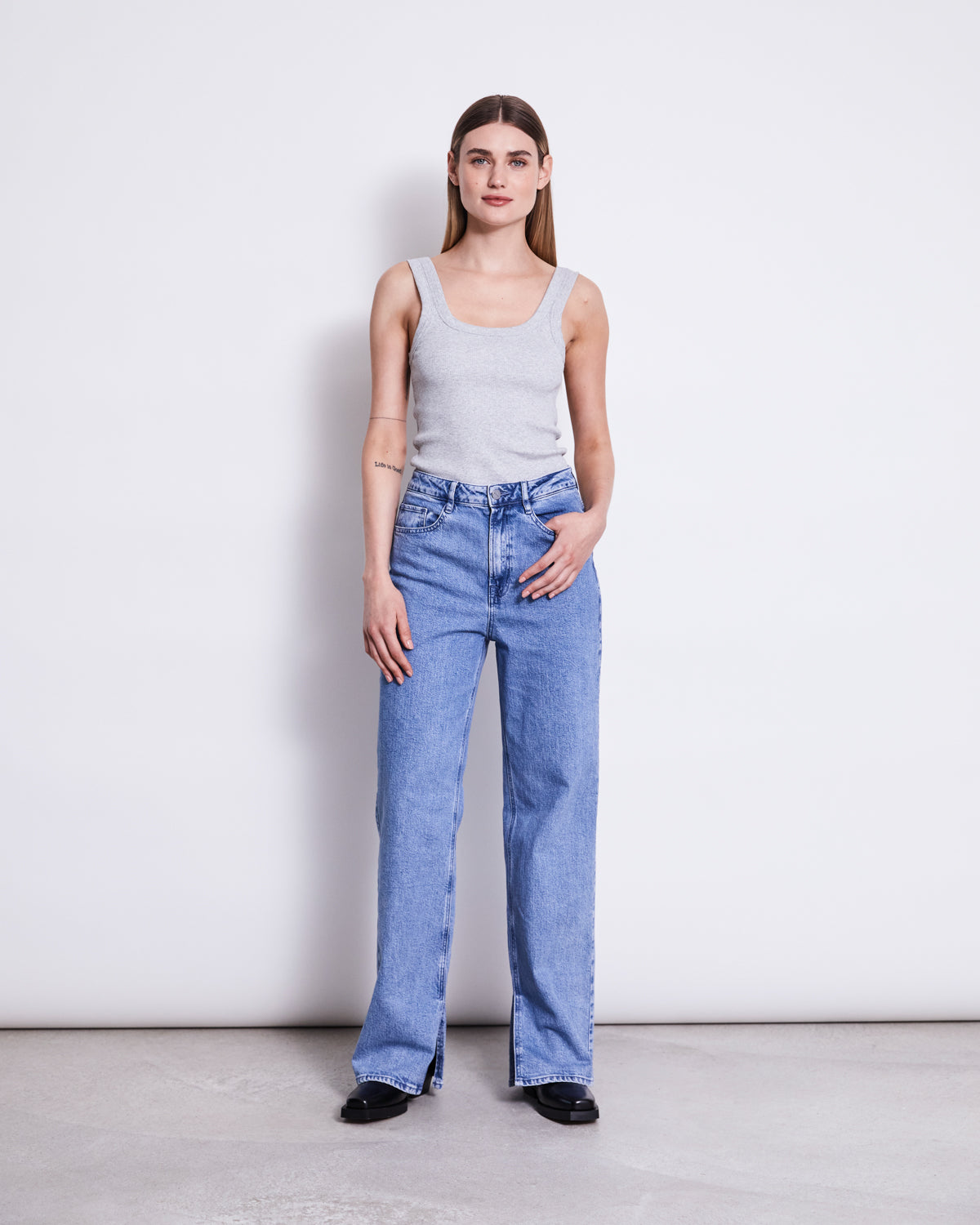 SLITTED WIDE LEG JEANS SELENE LIGHT BLUE