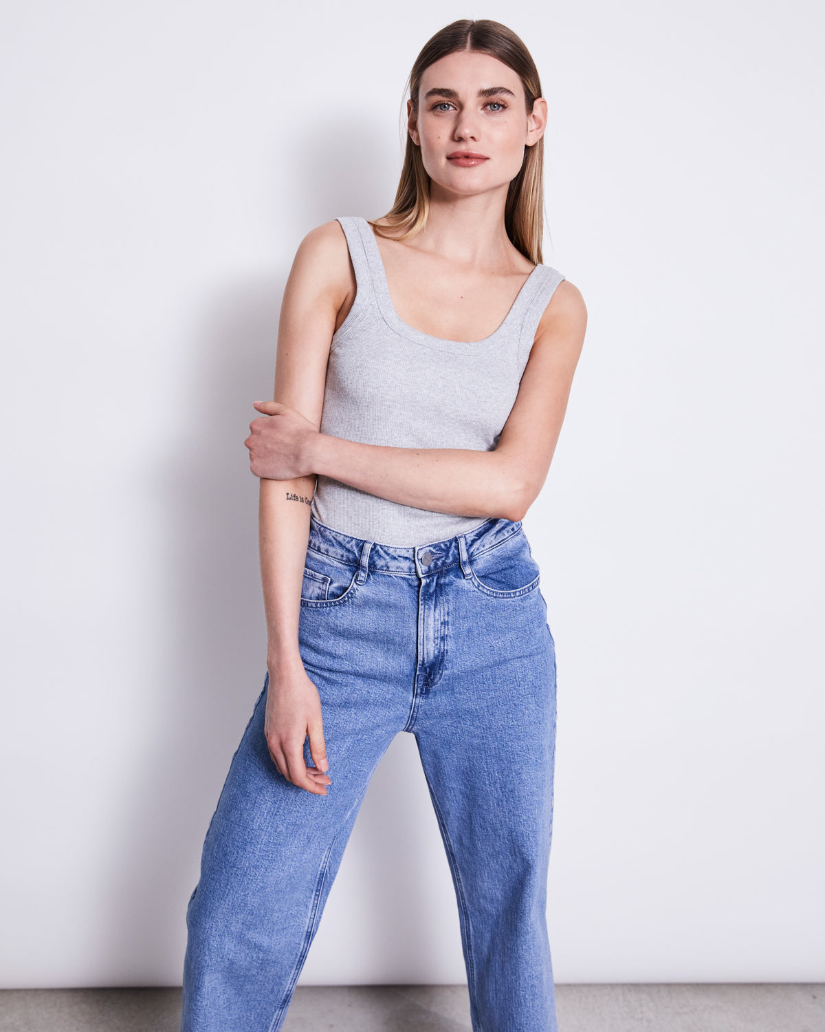 SLITTED WIDE LEG JEANS SELENE LIGHT BLUE
