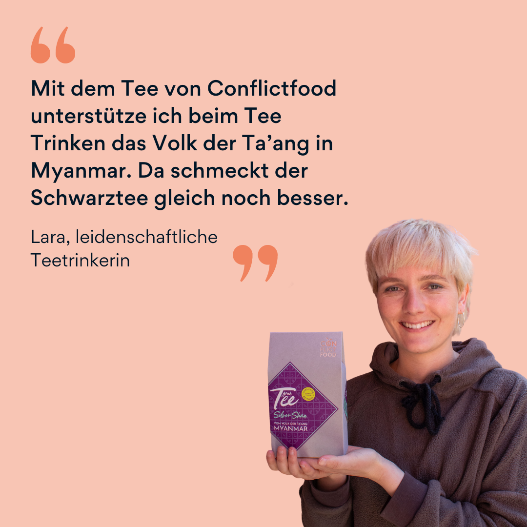 Bild von Lara mit Tee von Conflictfood