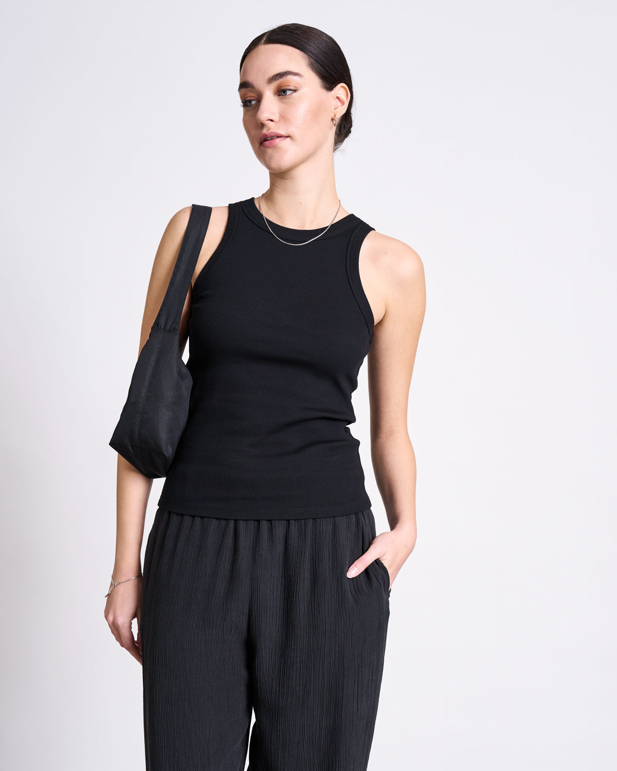 ORGANIC COTTON TANK TOP PORTO LONG BLACK GOTS
