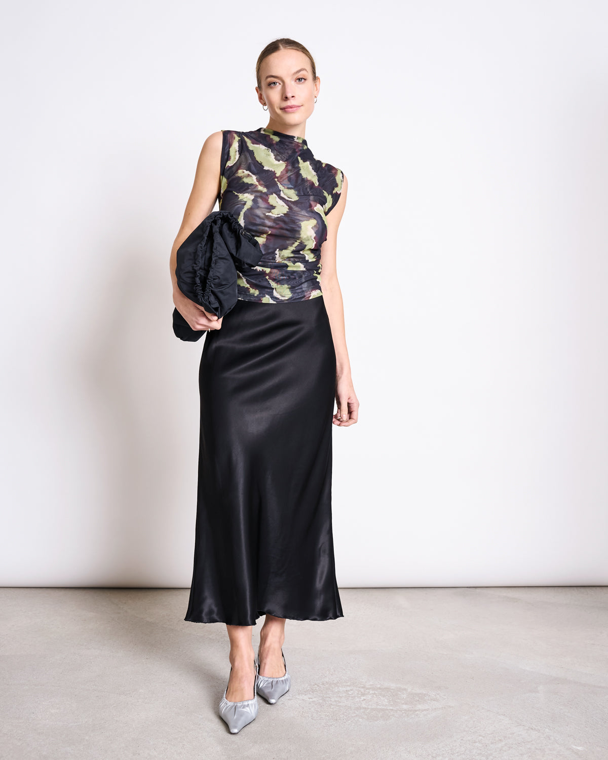 RUFFLE MESH TOP LAGUNA MOSSFIRE
