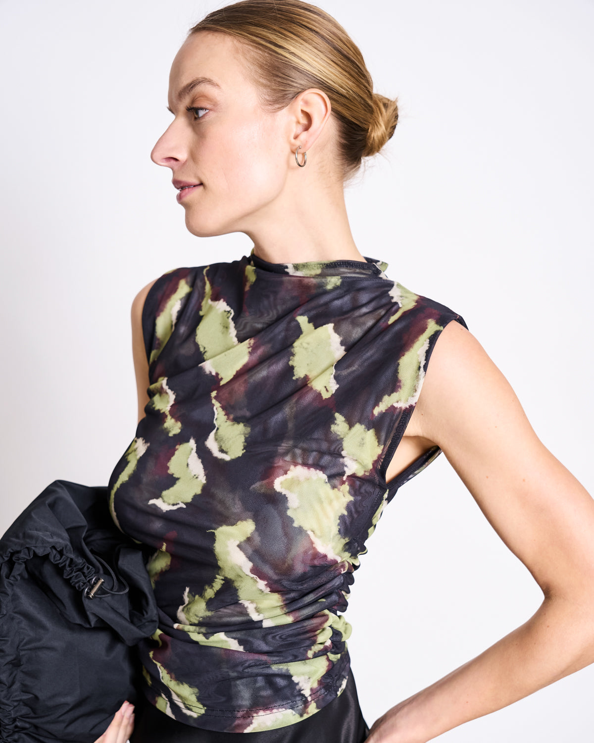 RUFFLE MESH TOP LAGUNA MOSSFIRE