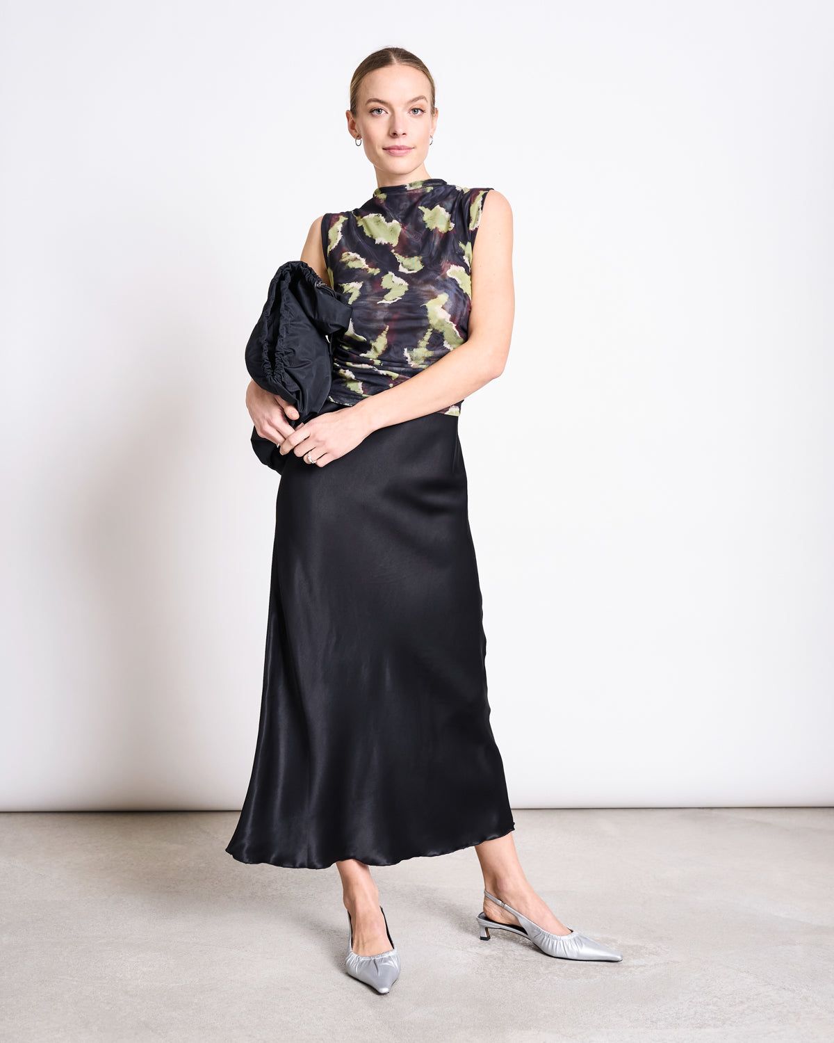 RUFFLE MESH TOP LAGUNA MOSSFIRE