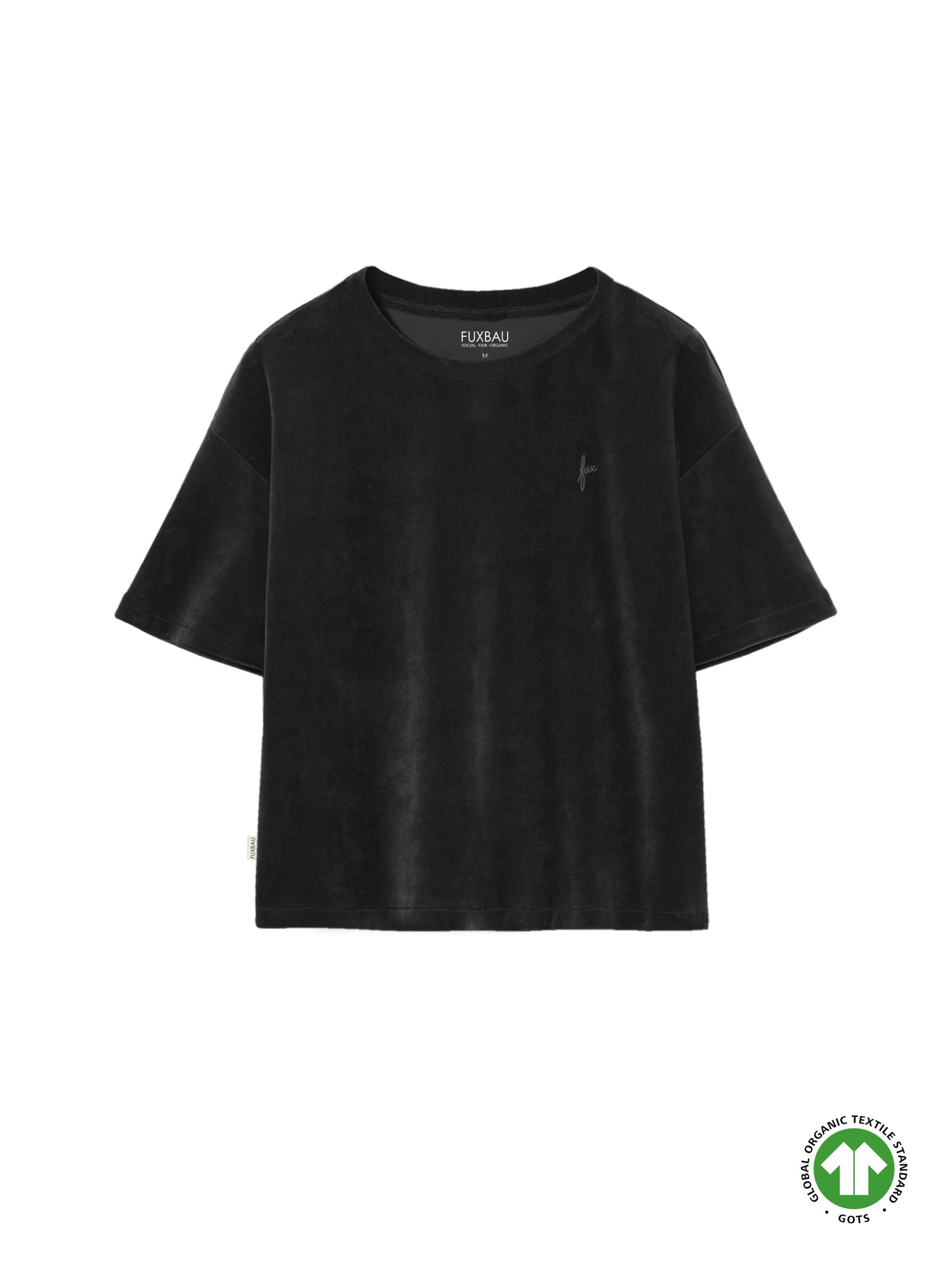 Frauen Cropped Samt T-Shirt - schwarz