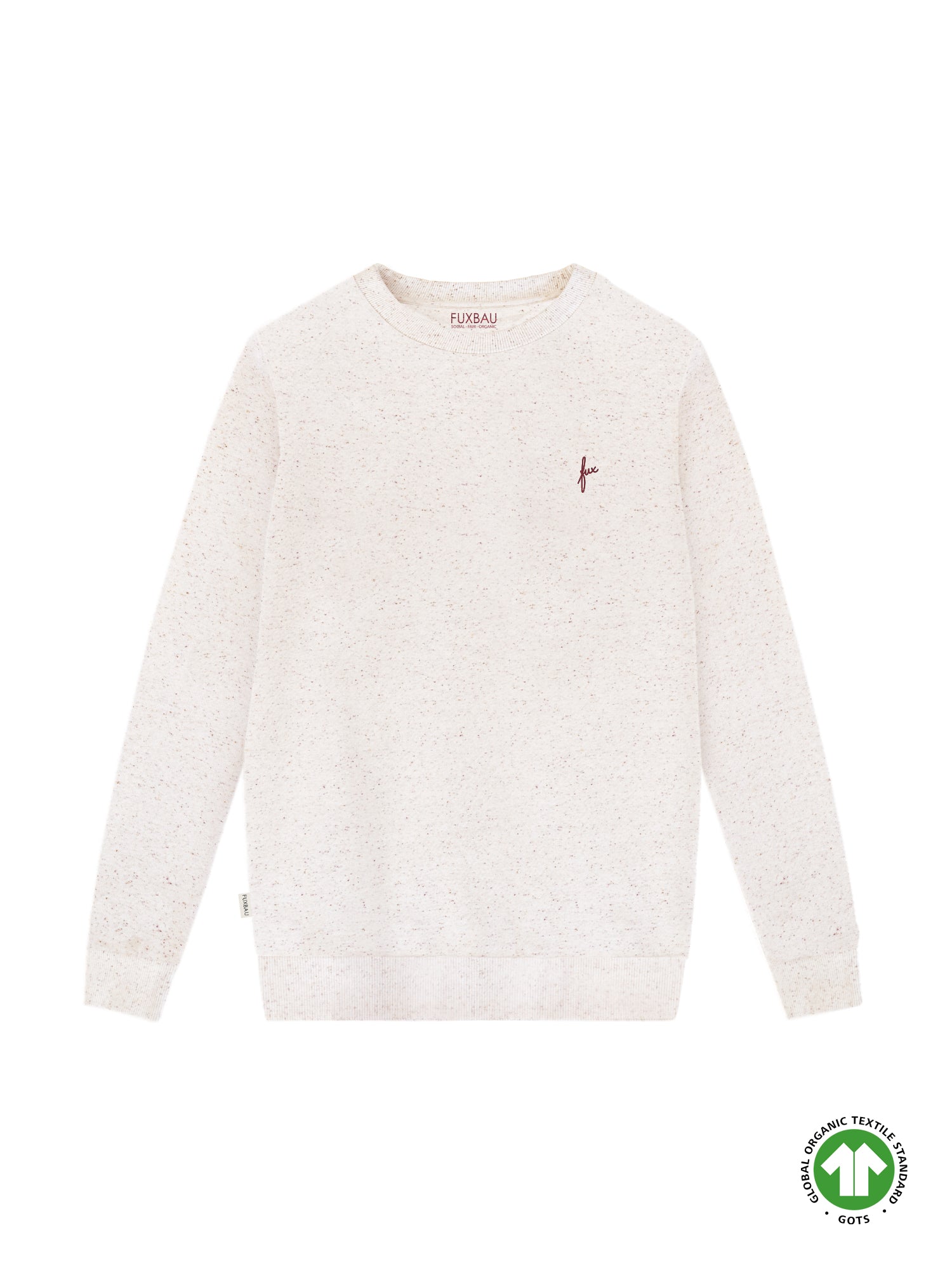 Nachhaltiger Fair Fashion Männer fux Sweater in beige mit farbigen highlights aus 100% GOTS zertifizierter Biobaumwolle made in Portugal.