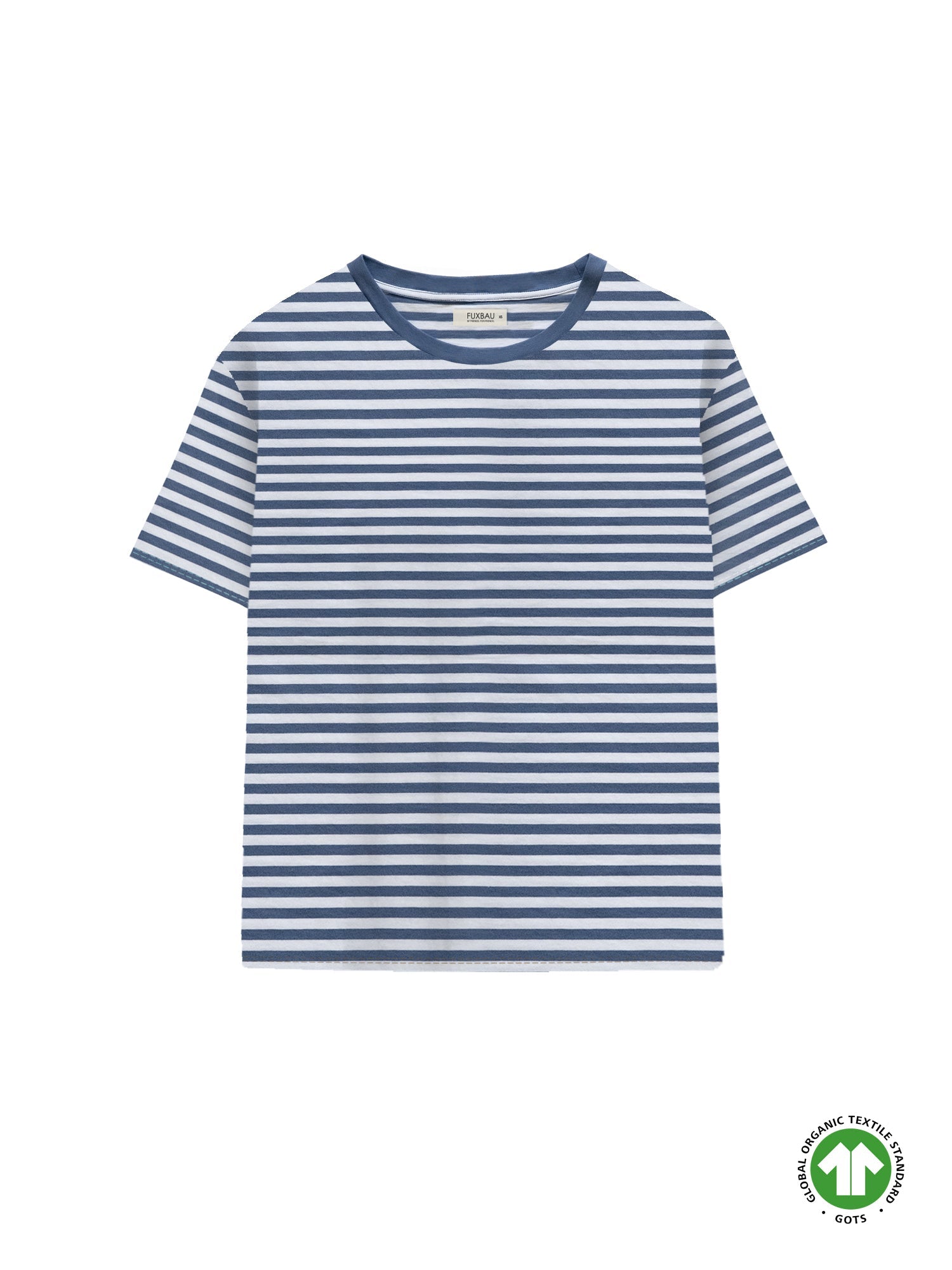 Nachhaltiges Gestreiftes Frauen T-Shirt in blau weiß von FUXBAU aus 100% GOTS zertifizierter Biobaumwolle made in Portugal