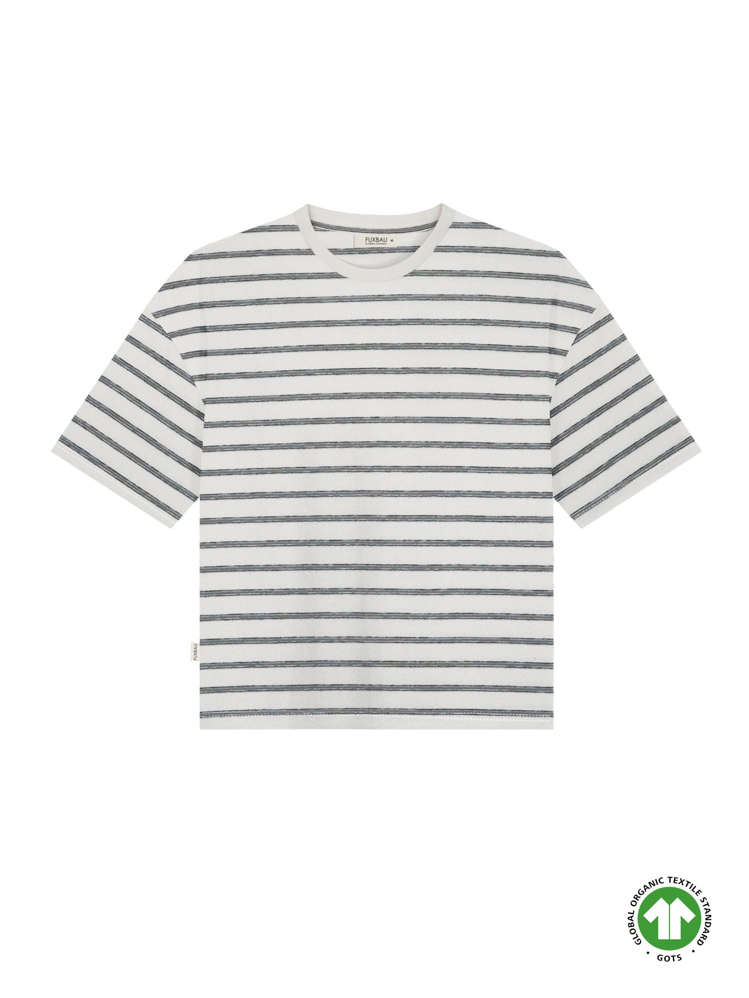 Gestreiftes Boxy Frauen T-Shirt Milos - cremeweiß salbei
